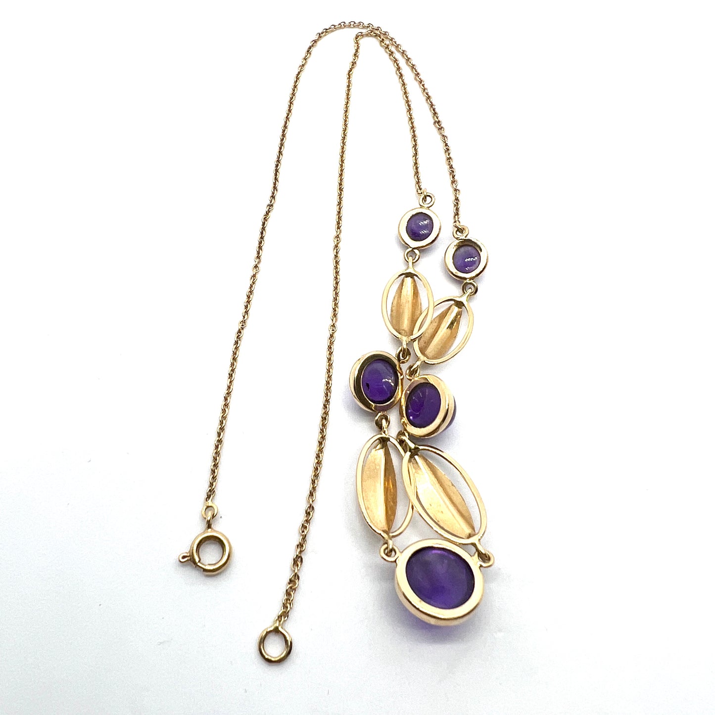 Ekström & Blohm, Sweden 1955. Vintage Mid-century 18k Gold Amethyst Necklace.