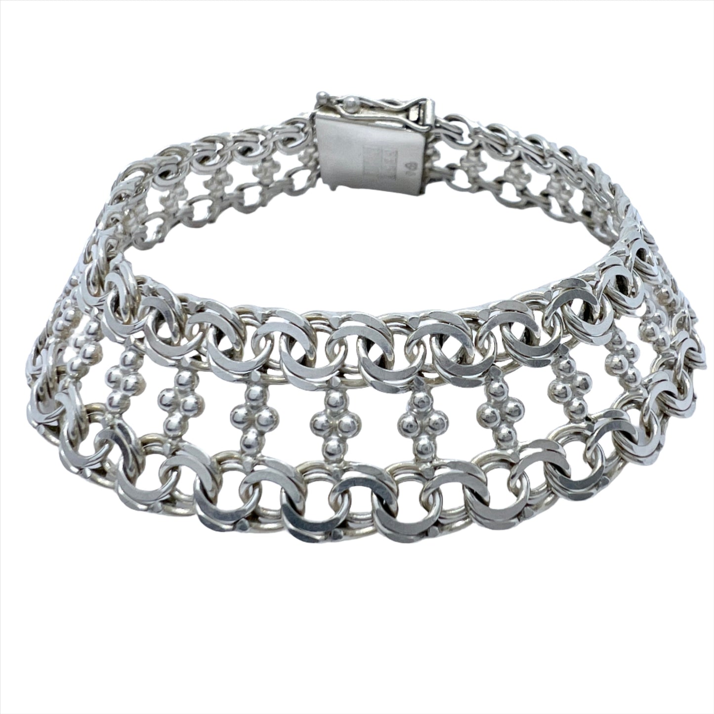 Göte Engström, Sweden 1974. Vintage Solid Silver Double Bismarck Bracelet.