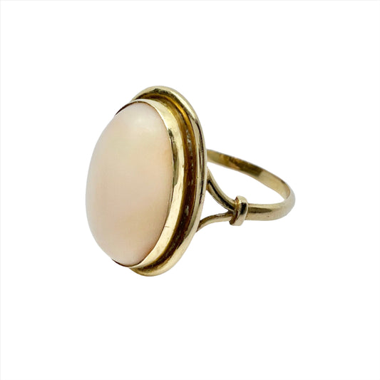 Vintage c 1950s. 18k Gold Angel Skin Coral Ring.