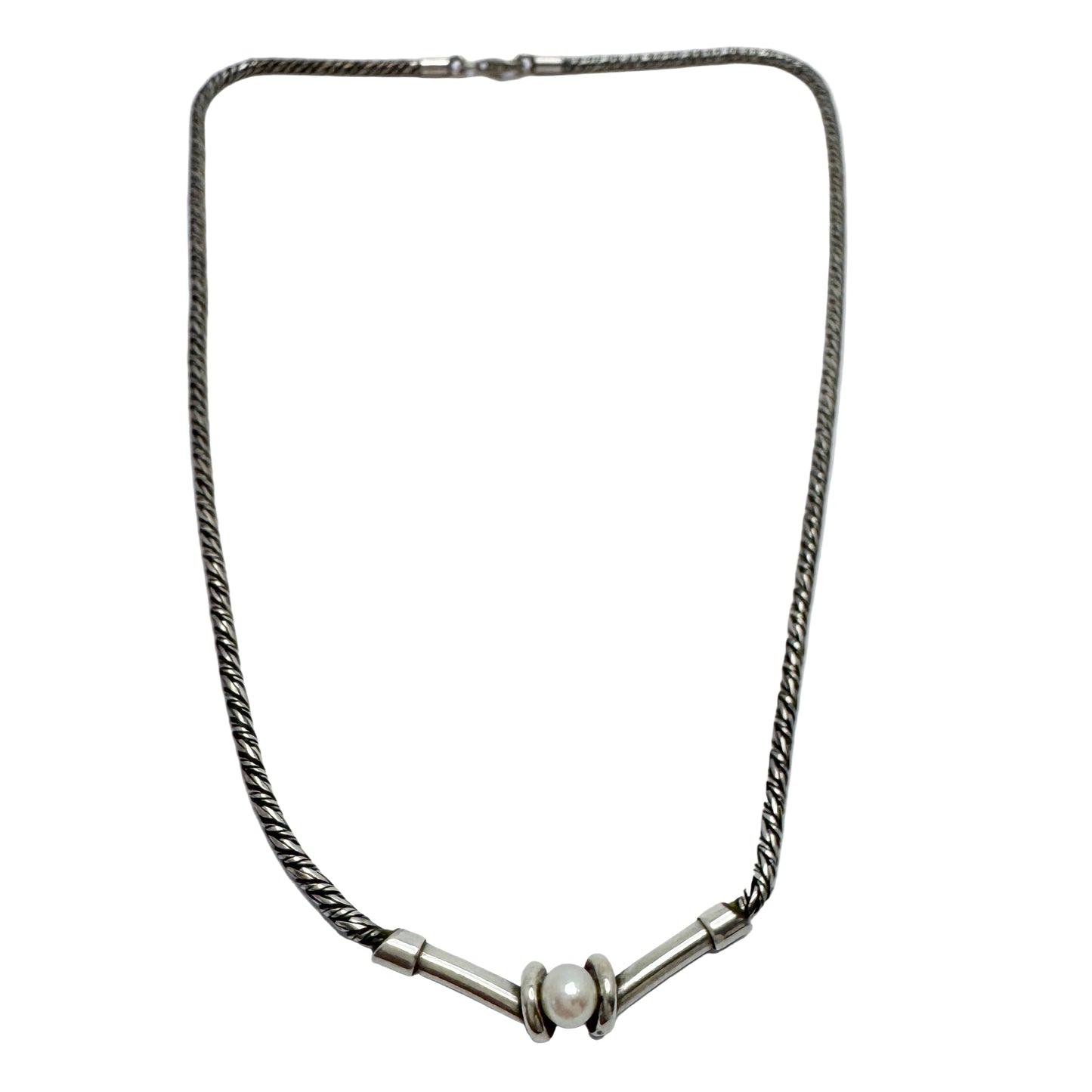 Rauff, Denmark. Vintage Sterling Silver Pearl Necklace.