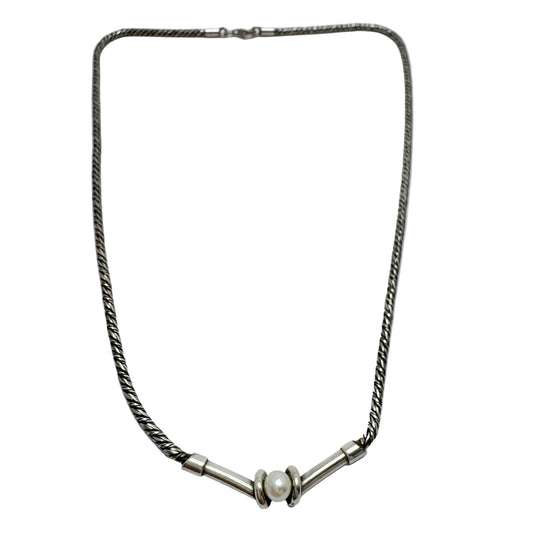 Rauff, Denmark. Vintage Sterling Silver Pearl Necklace.