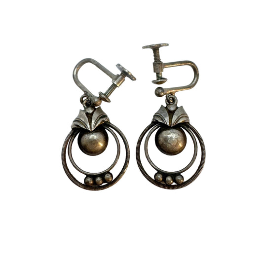 Finland 1930-40s. Vintage Solid Silver Earrings.