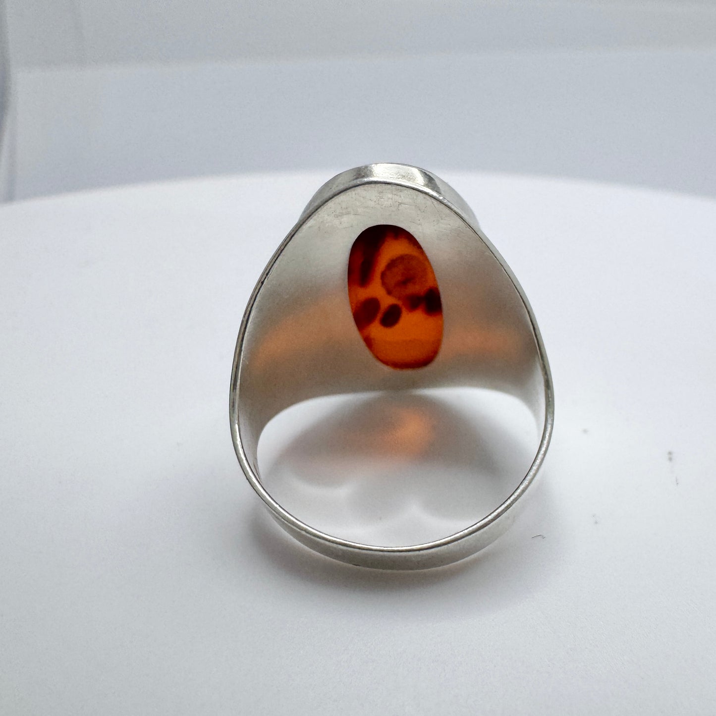 Vintage Solid 830 Silver Amber Ring.
