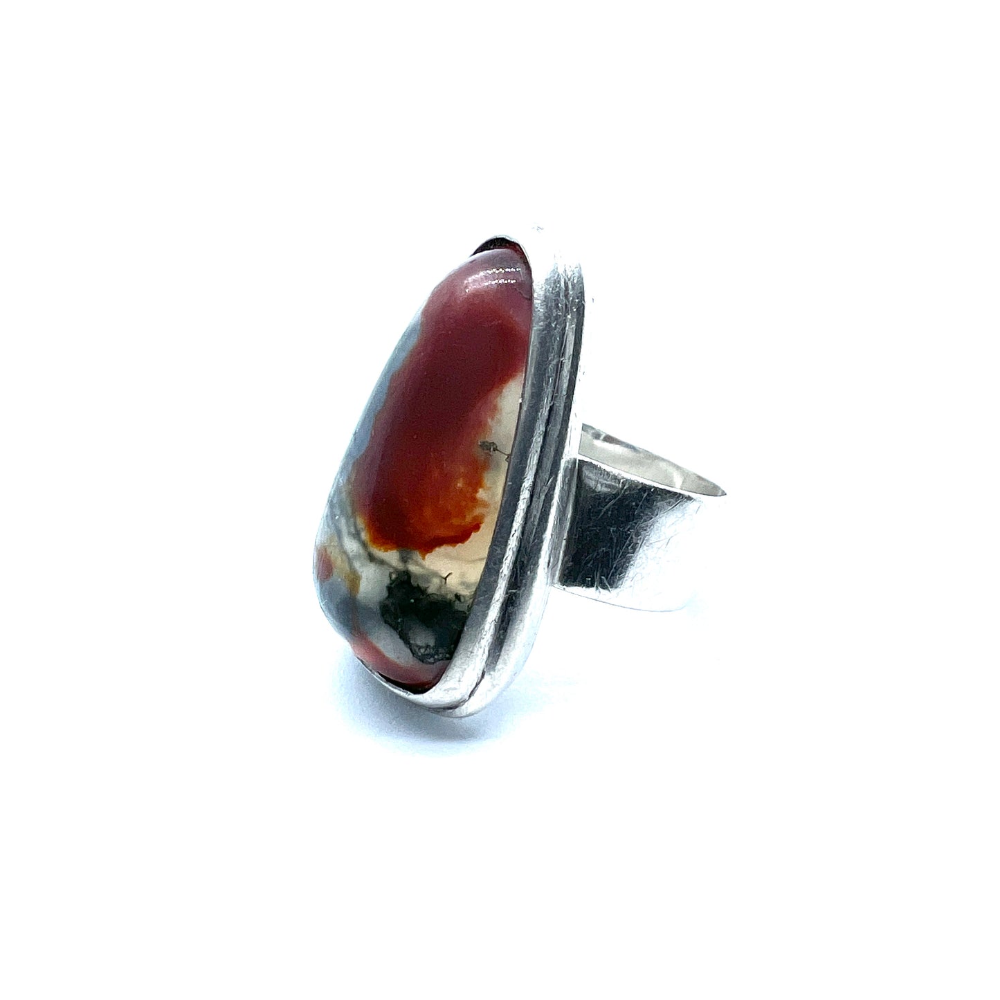 Sweden, Vintage 1950-60s Bold Solid 835 Silver Moss Agate Ring.