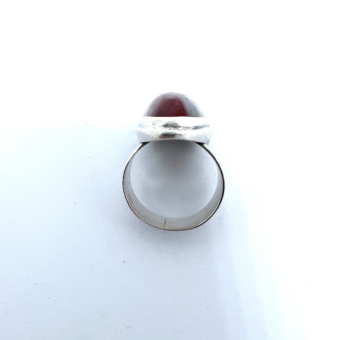 Sweden, Vintage 1950-60s Bold Solid 835 Silver Moss Agate Ring.