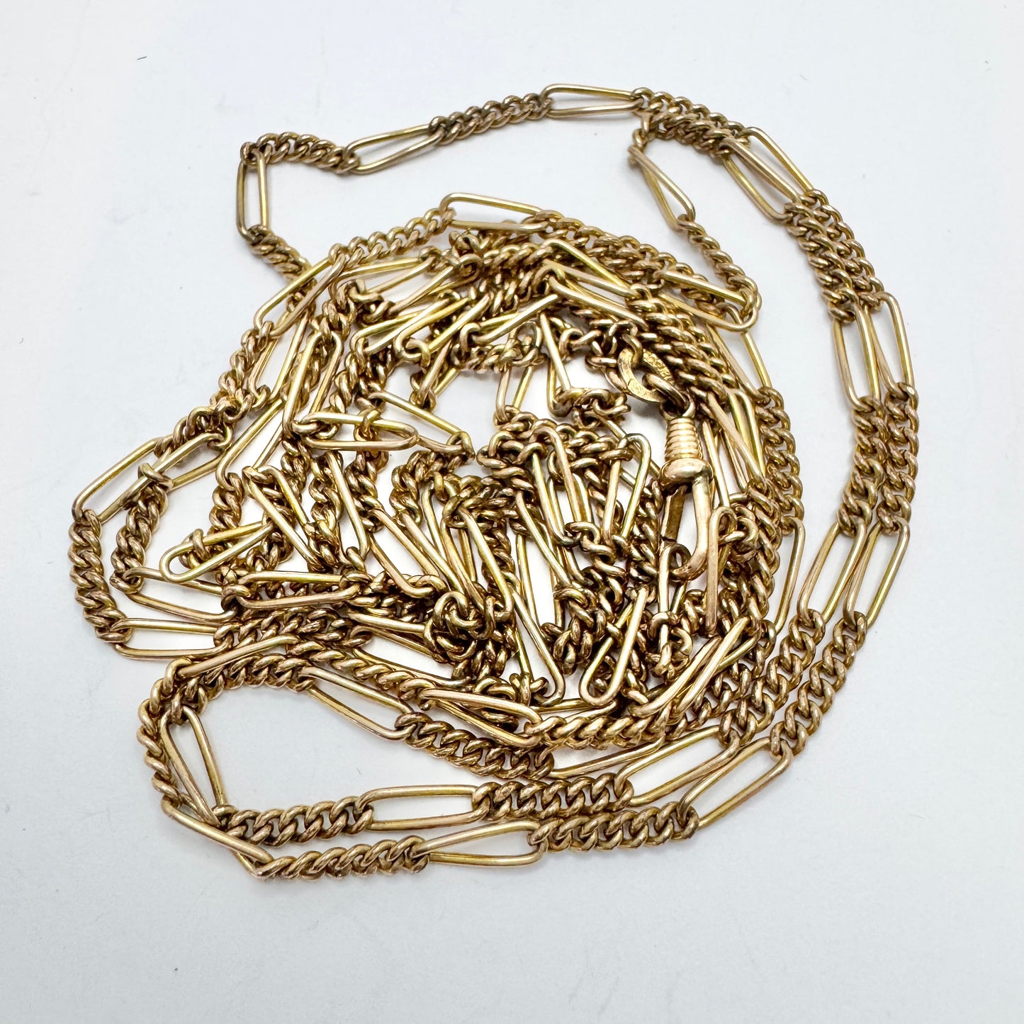 Early 1900s Antique Gold Doublé Watch Chain in Necklace Length.