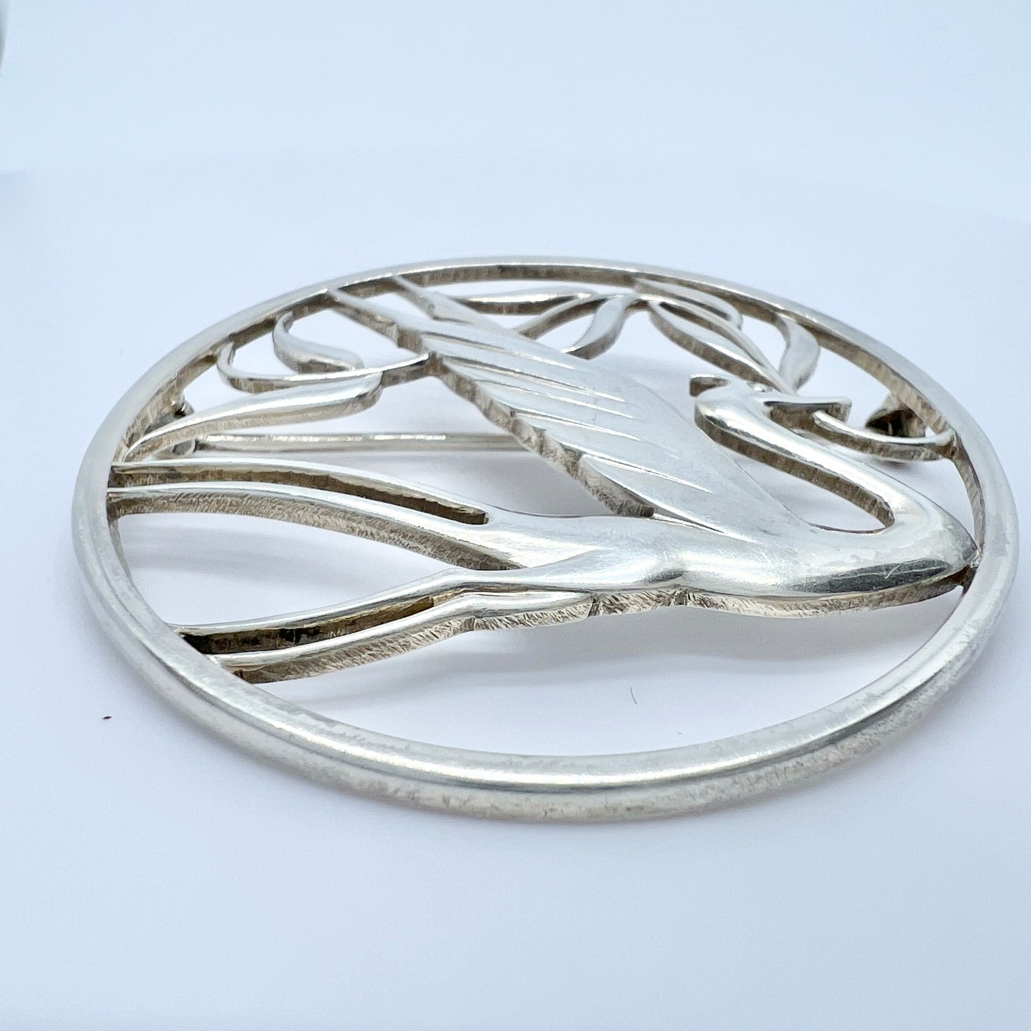 G Dahlgren, Sweden 1945. Large Sterling Silver End of WW2 Peace Swallow Brooch.