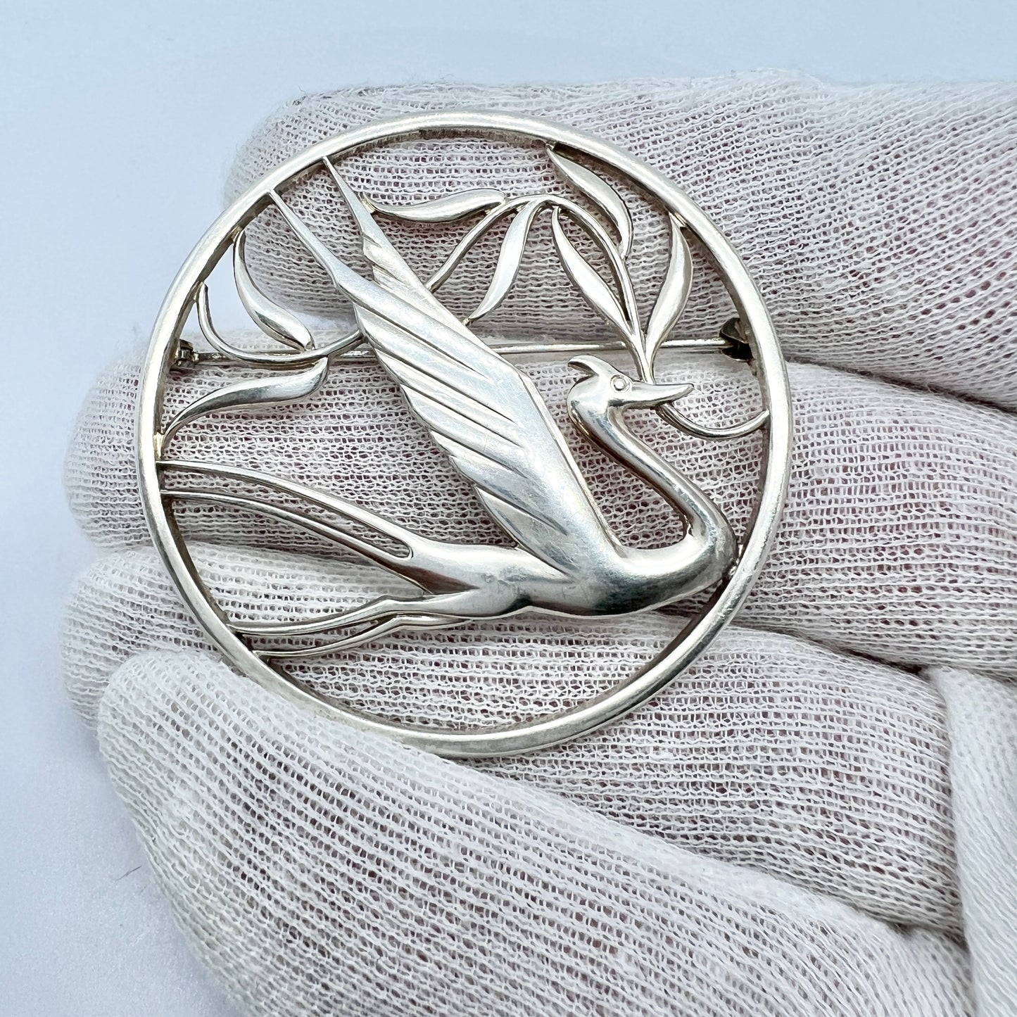 G Dahlgren, Sweden 1945. Large Sterling Silver End of WW2 Peace Swallow Brooch.