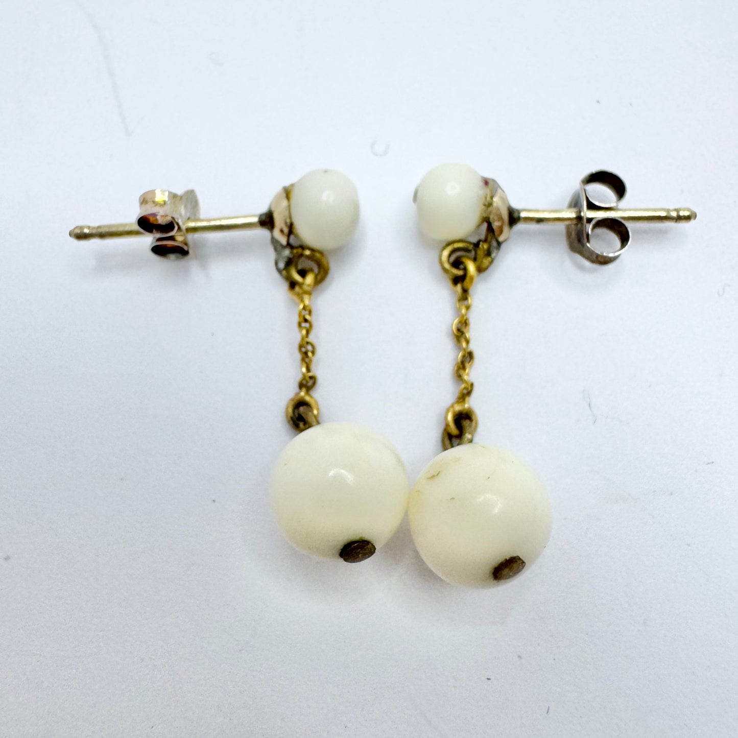 Antique c 1830-40s. Angel Skin Coral Earrings.