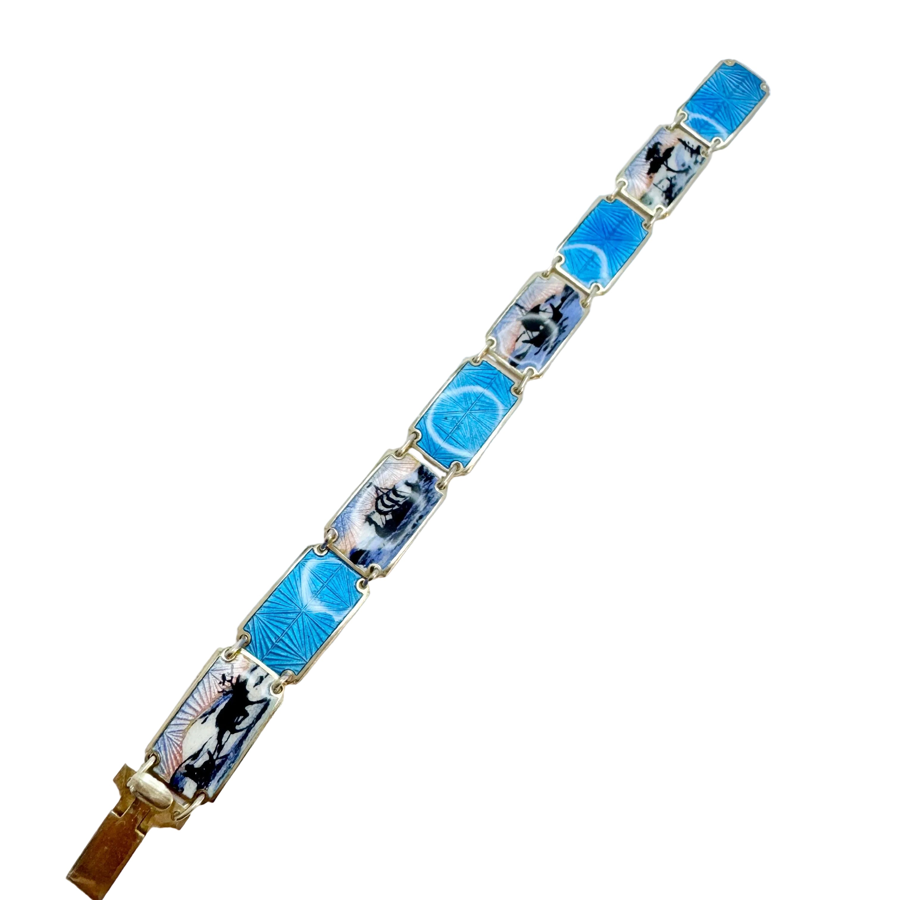 KS, Norway. Vintage c 1950s Sterling Silver Enamel Bracelet. – T