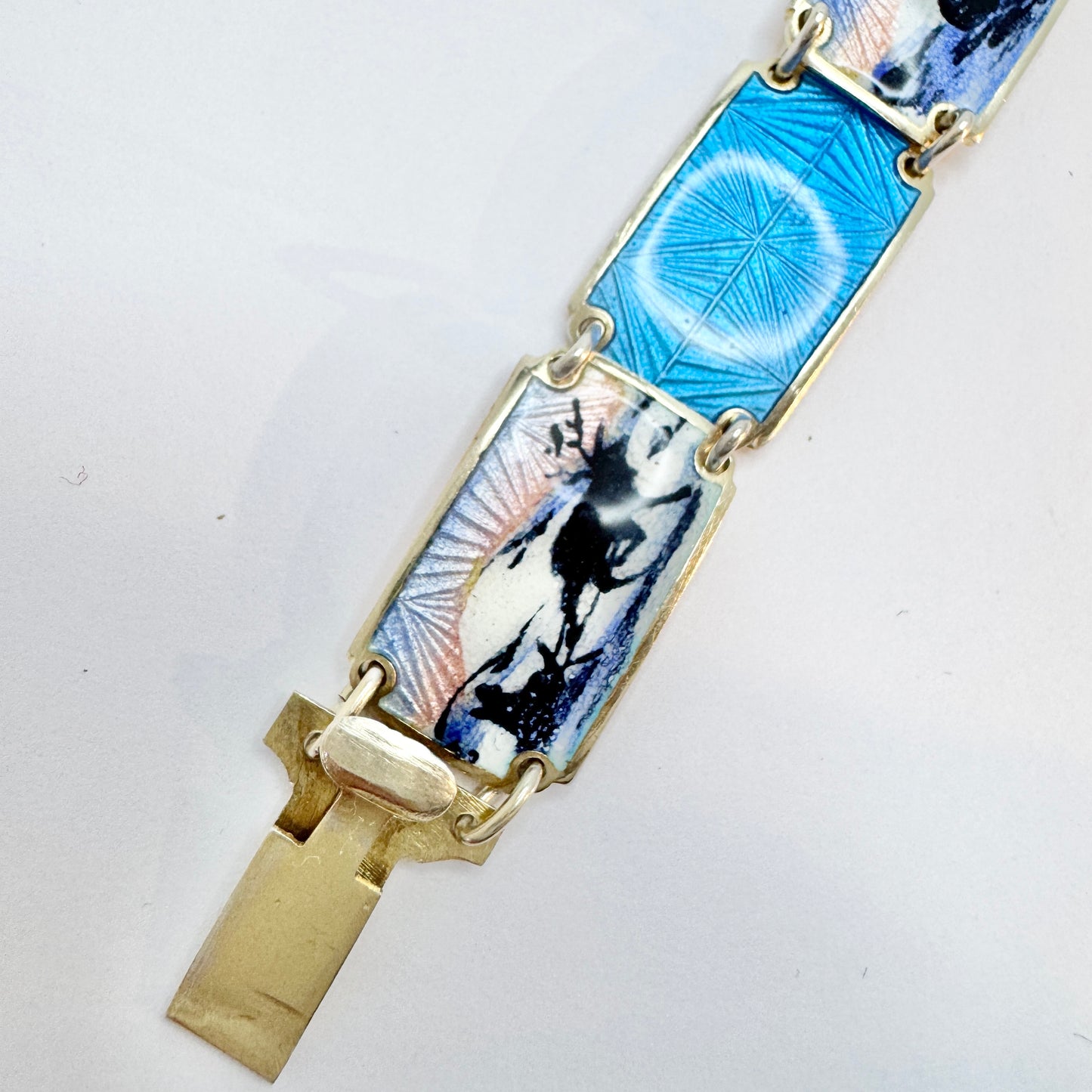 KS, Norway. Vintage c 1950s Sterling Silver Enamel Bracelet.