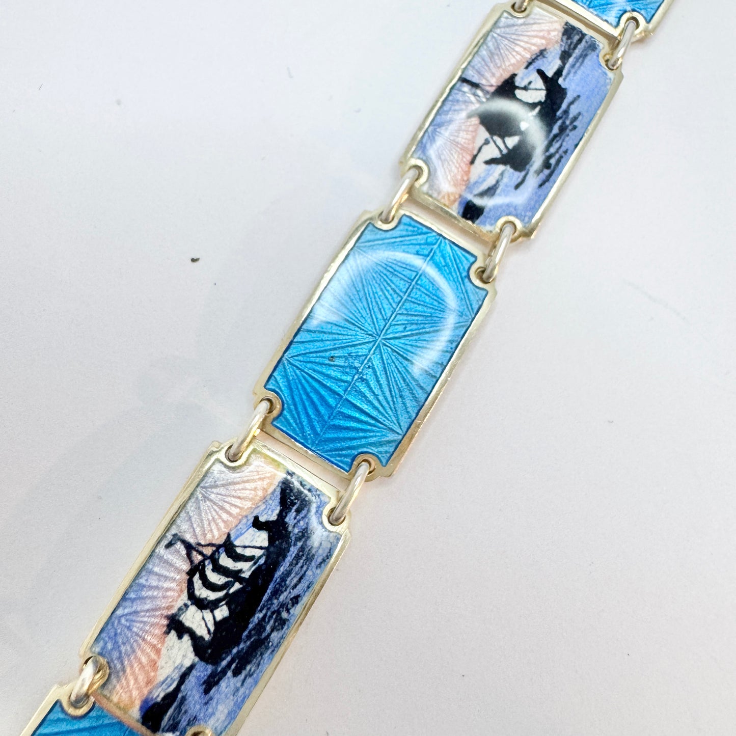 KS, Norway. Vintage c 1950s Sterling Silver Enamel Bracelet.