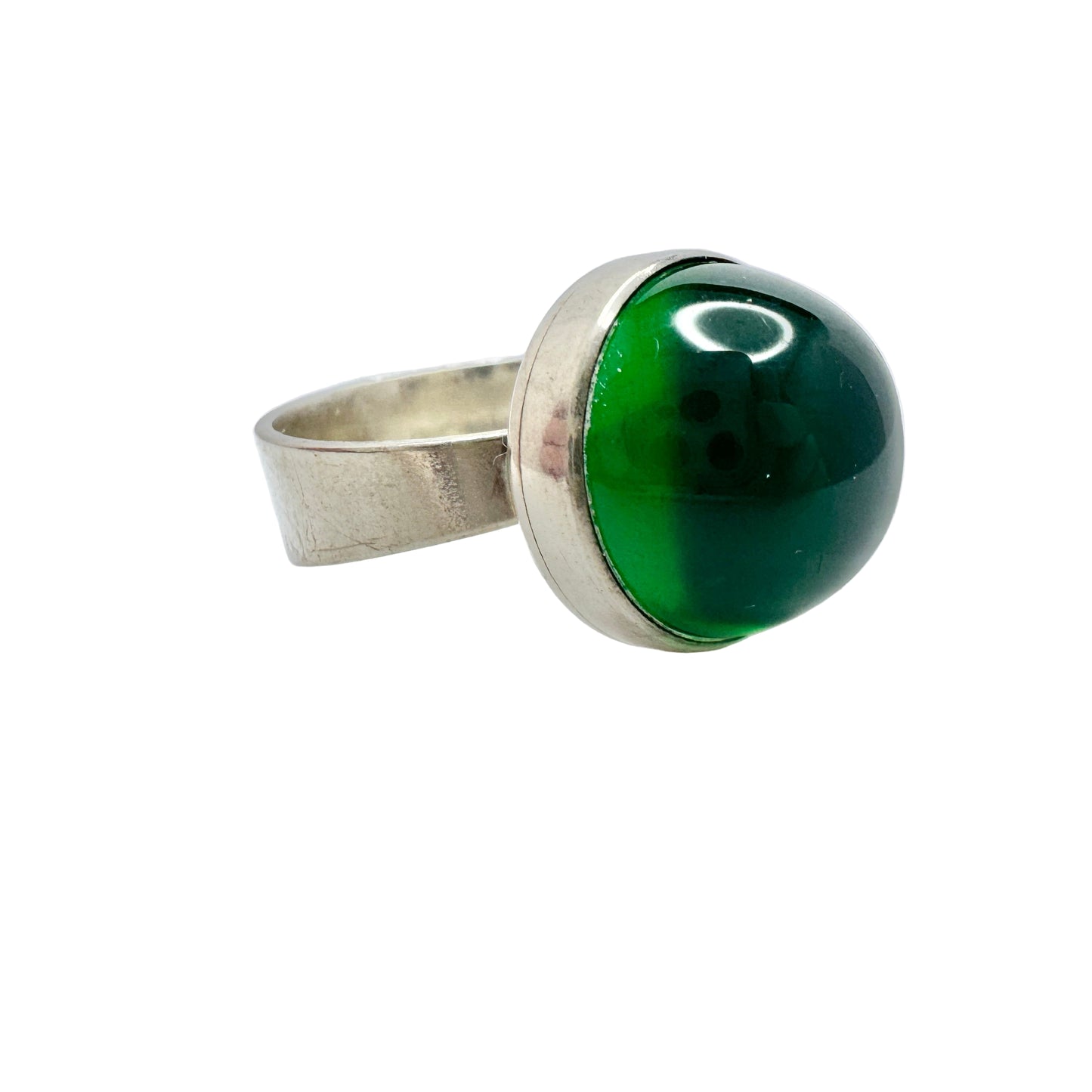 Ostsee-schmuck, Germany c 1960-70s. Vintage Solid Silver Green Paste Ring