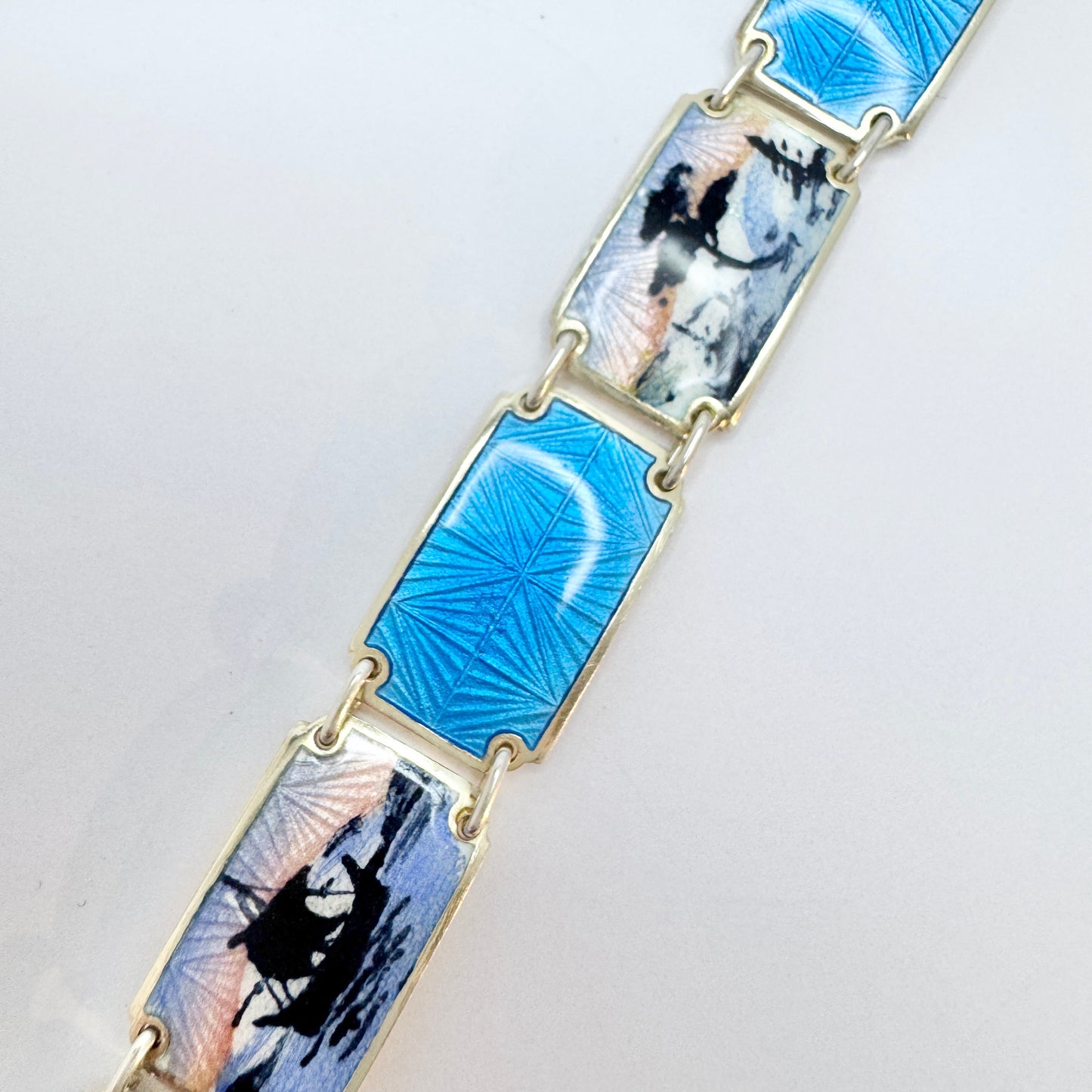 KS, Norway. Vintage c 1950s Sterling Silver Enamel Bracelet.