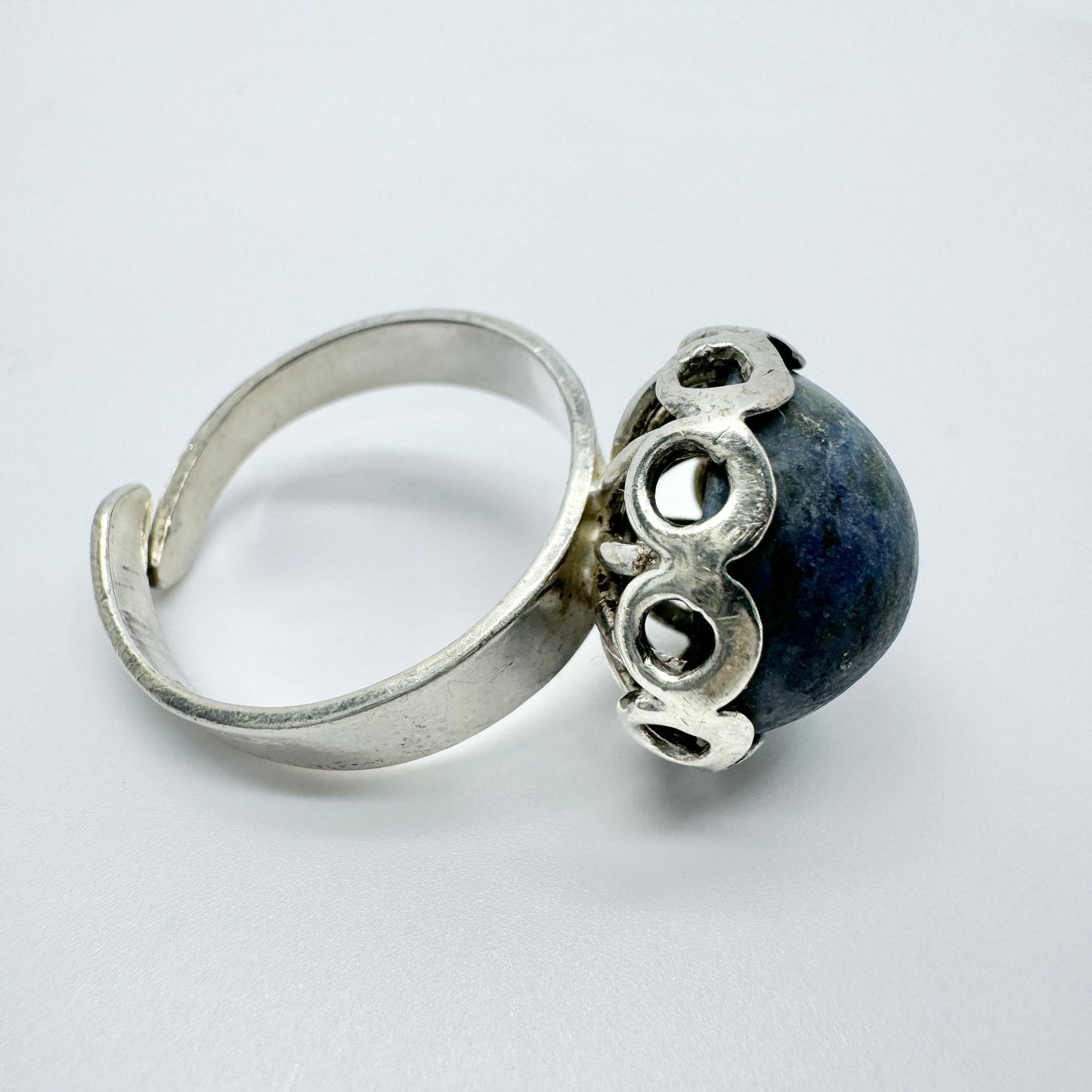 Alton, Sweden 1975. Vintage Sterling Silver Sodalite Adjustable Size Ring.