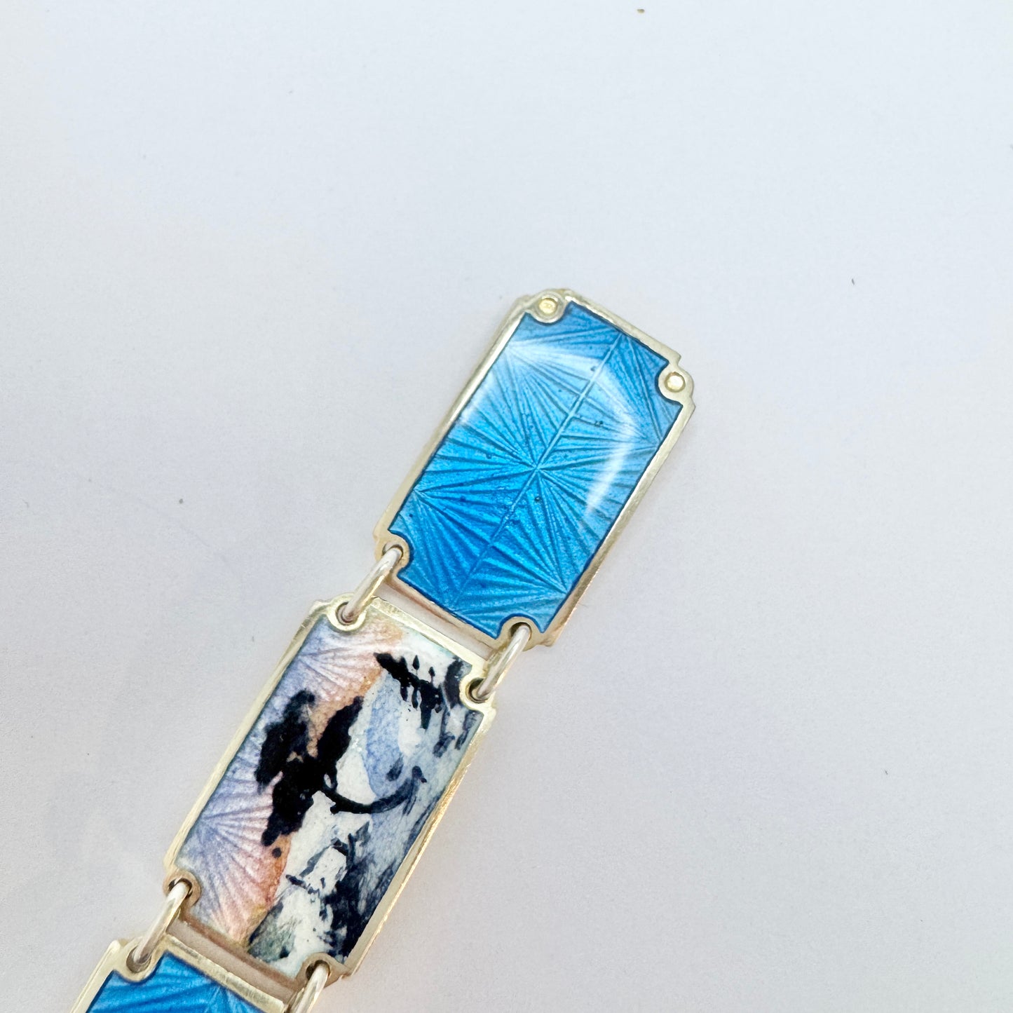 KS, Norway. Vintage c 1950s Sterling Silver Enamel Bracelet.
