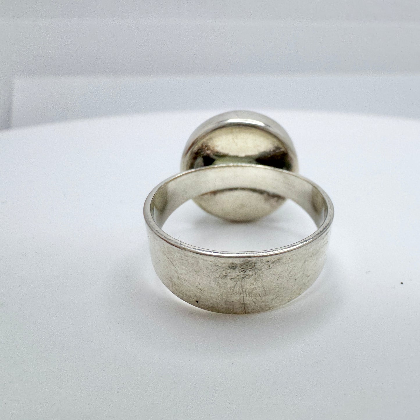 Ostsee-schmuck, Germany c 1960-70s. Vintage Solid Silver Green Paste Ring