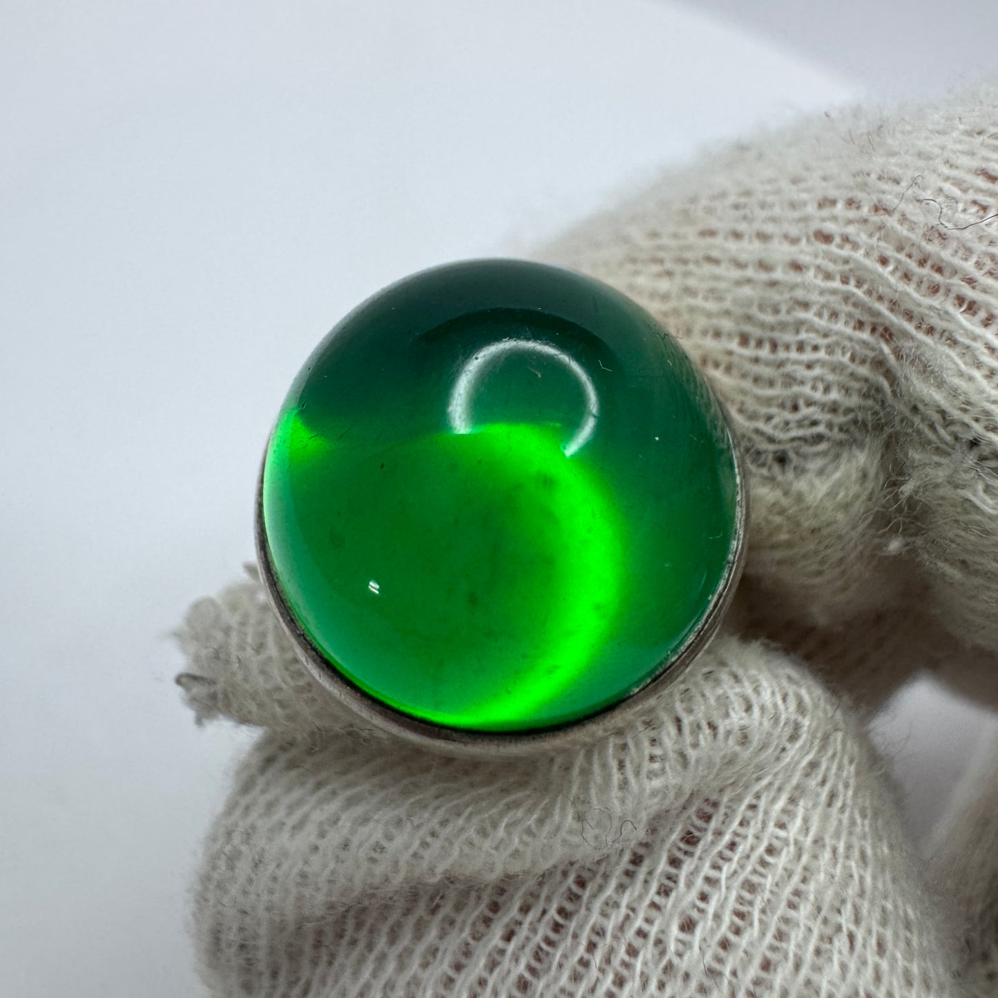 Ostsee-schmuck, Germany c 1960-70s. Vintage Solid Silver Green Paste Ring