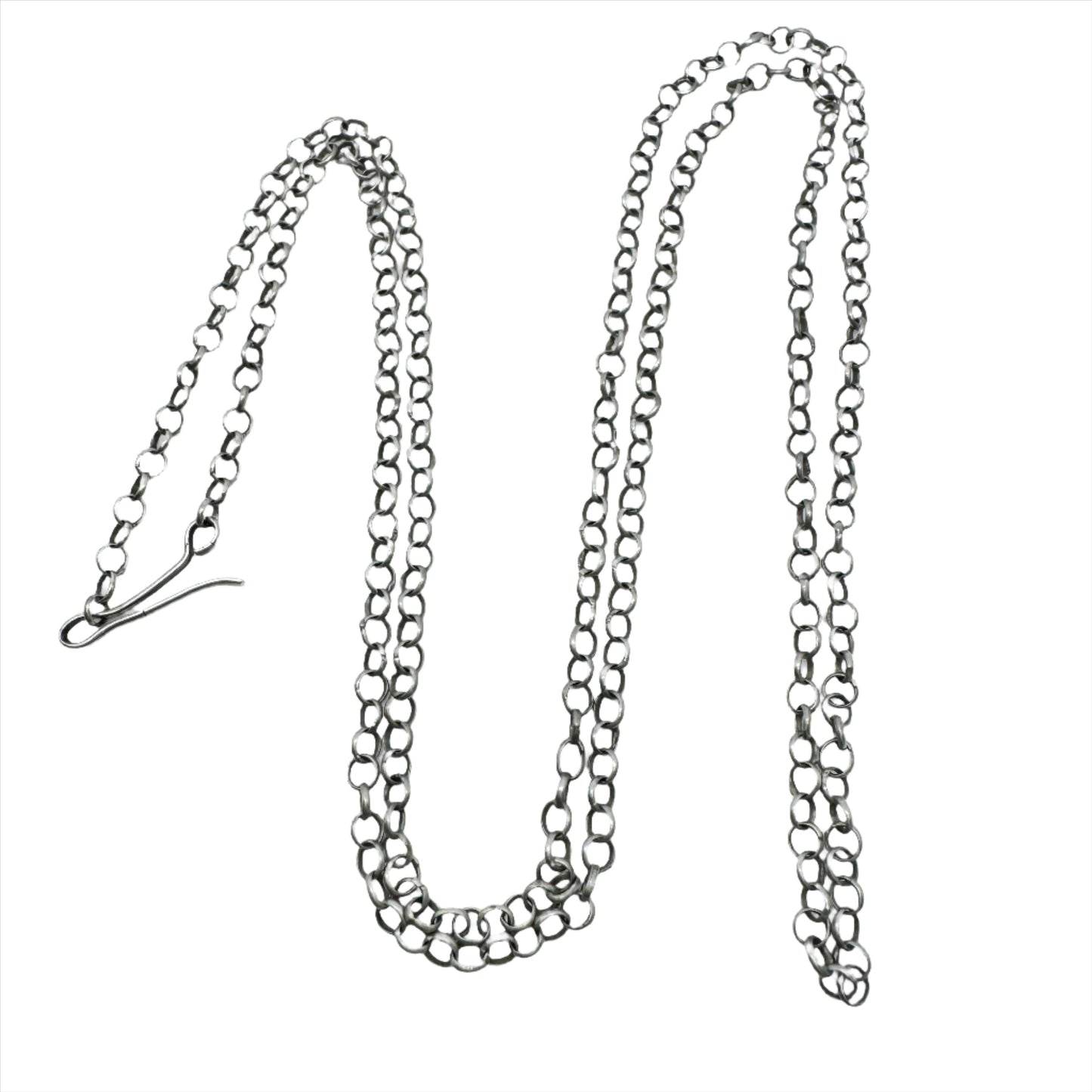 Antique mid 1800s Solid Silver 31 inch Belcher Chain Necklace.