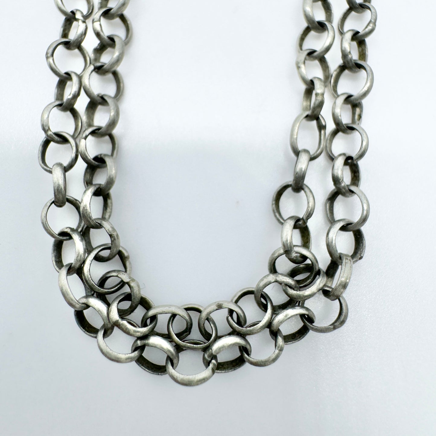 Antique mid 1800s Solid Silver 31 inch Belcher Chain Necklace.