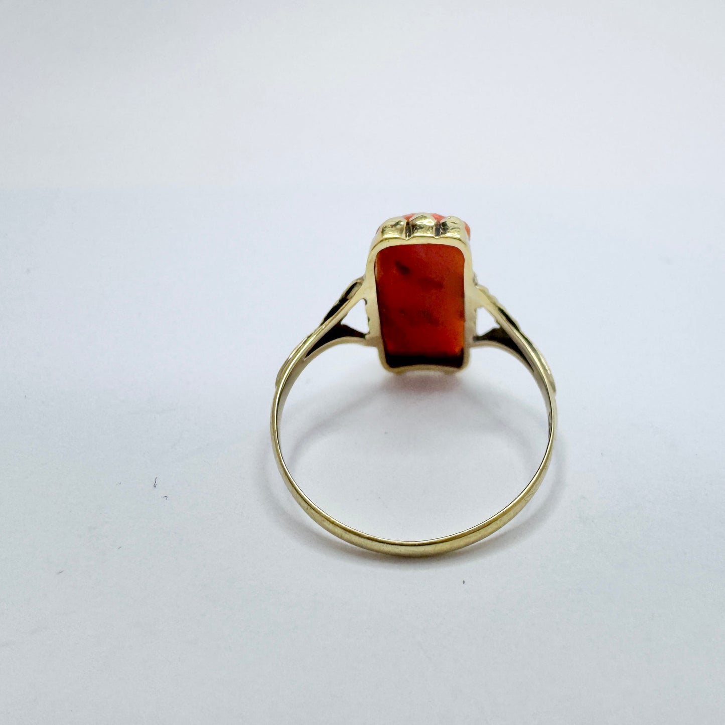 Knud Georg Jensen, Denmark Antique Art Nouveau 14k Gold Carved Coral Ring.