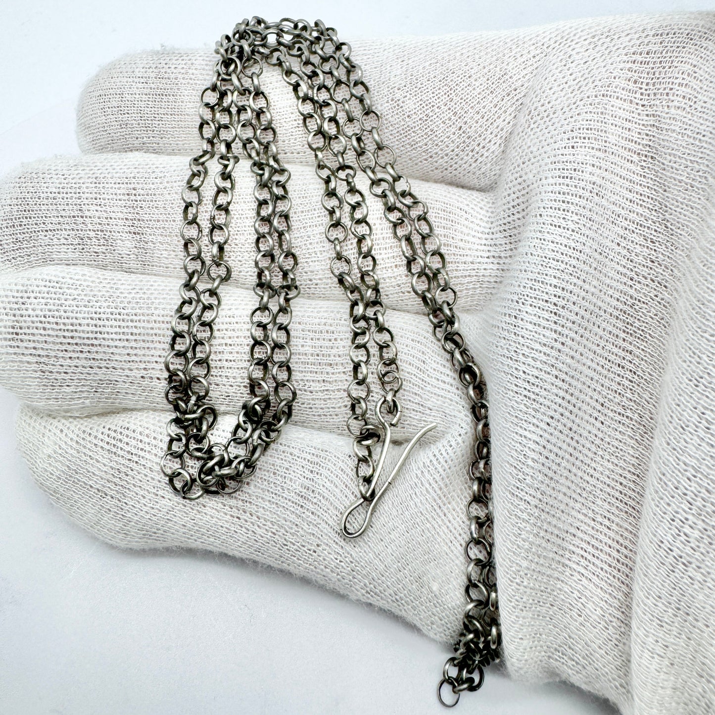 Antique mid 1800s Solid Silver 31 inch Belcher Chain Necklace.