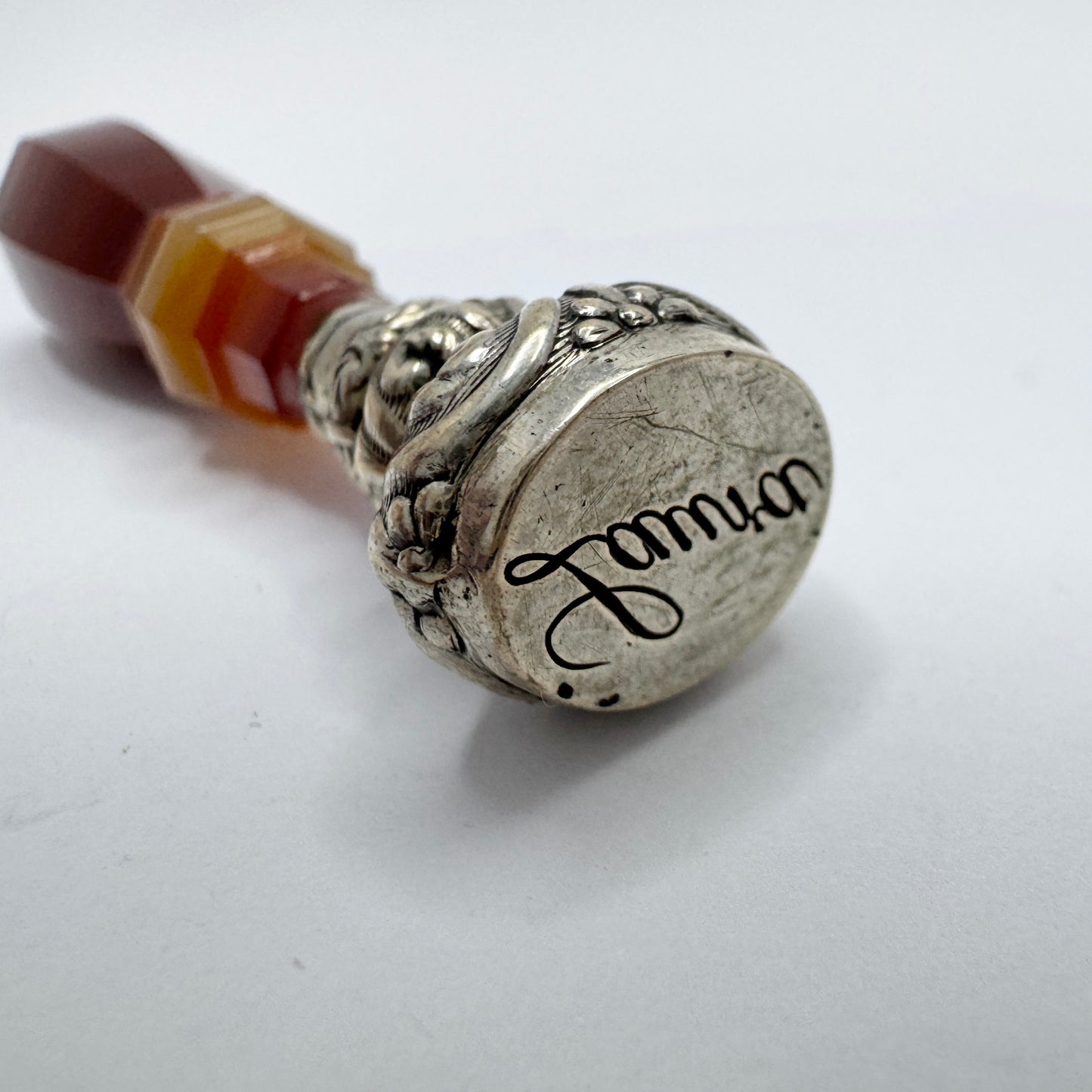 Antique Silver Agate Seal Stamp "Laura"