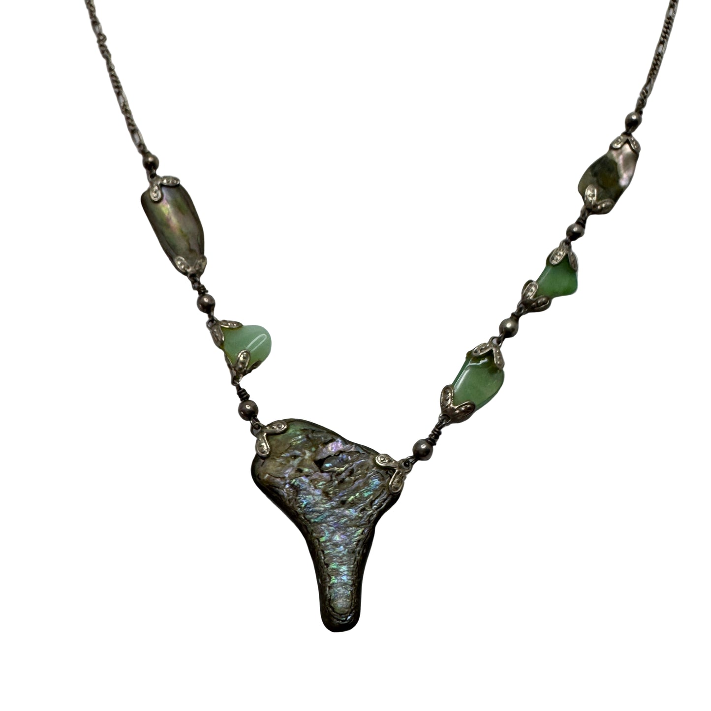 Arezzo, Italy. Vintage Sterling Silver Abalone Agate Necklace.
