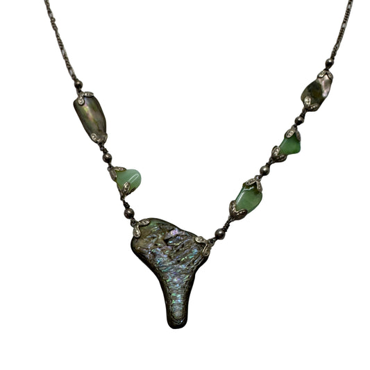 Arezzo, Italy. Vintage Sterling Silver Abalone Agate Necklace.
