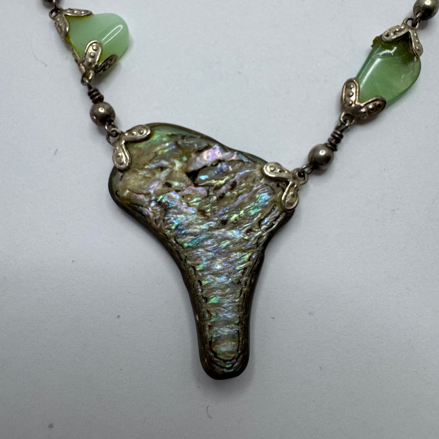 Arezzo, Italy. Vintage Sterling Silver Abalone Agate Necklace.