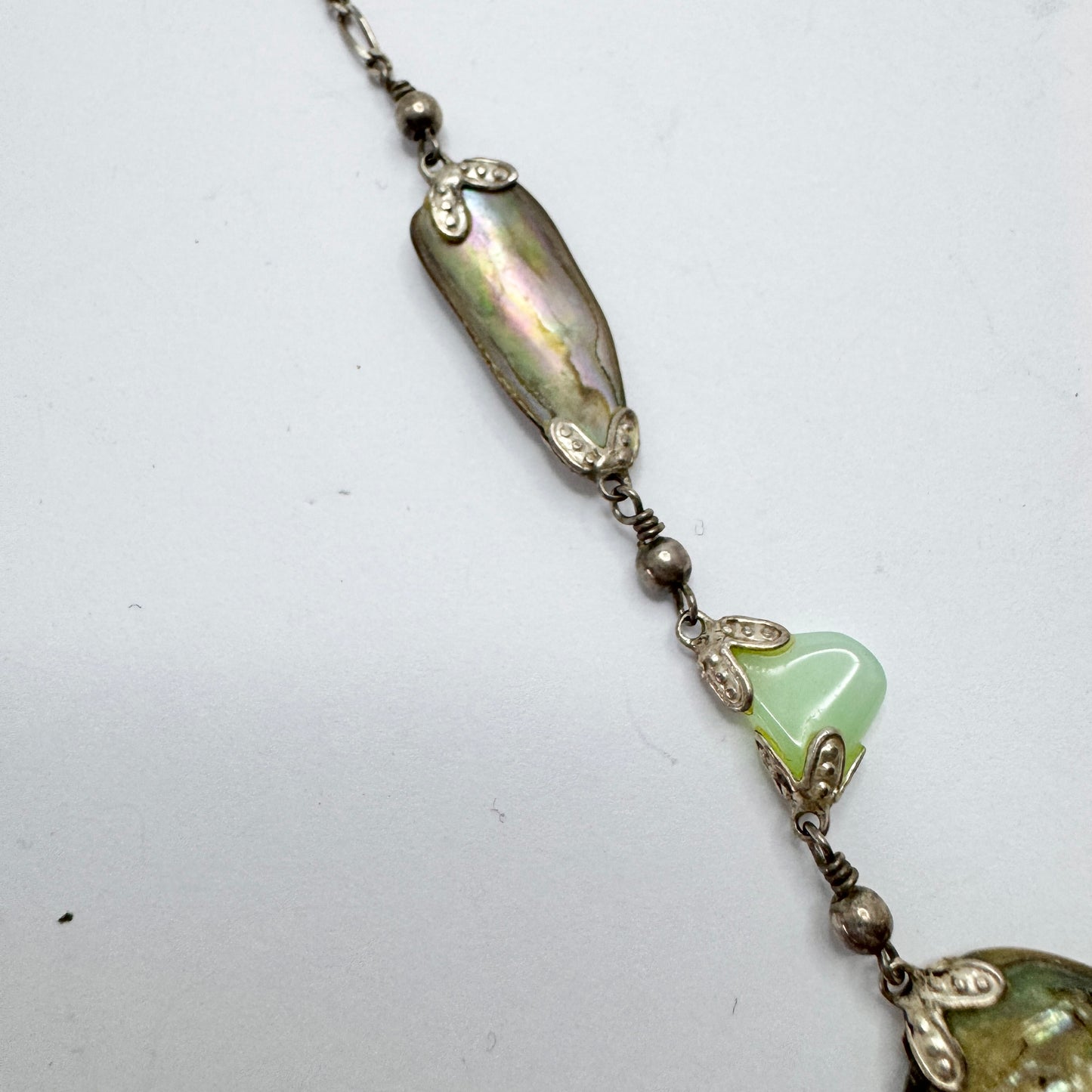 Arezzo, Italy. Vintage Sterling Silver Abalone Agate Necklace.