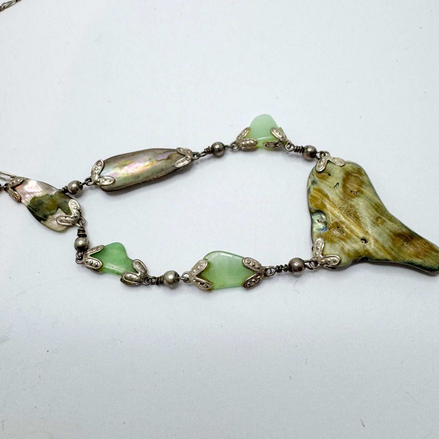 Arezzo, Italy. Vintage Sterling Silver Abalone Agate Necklace.