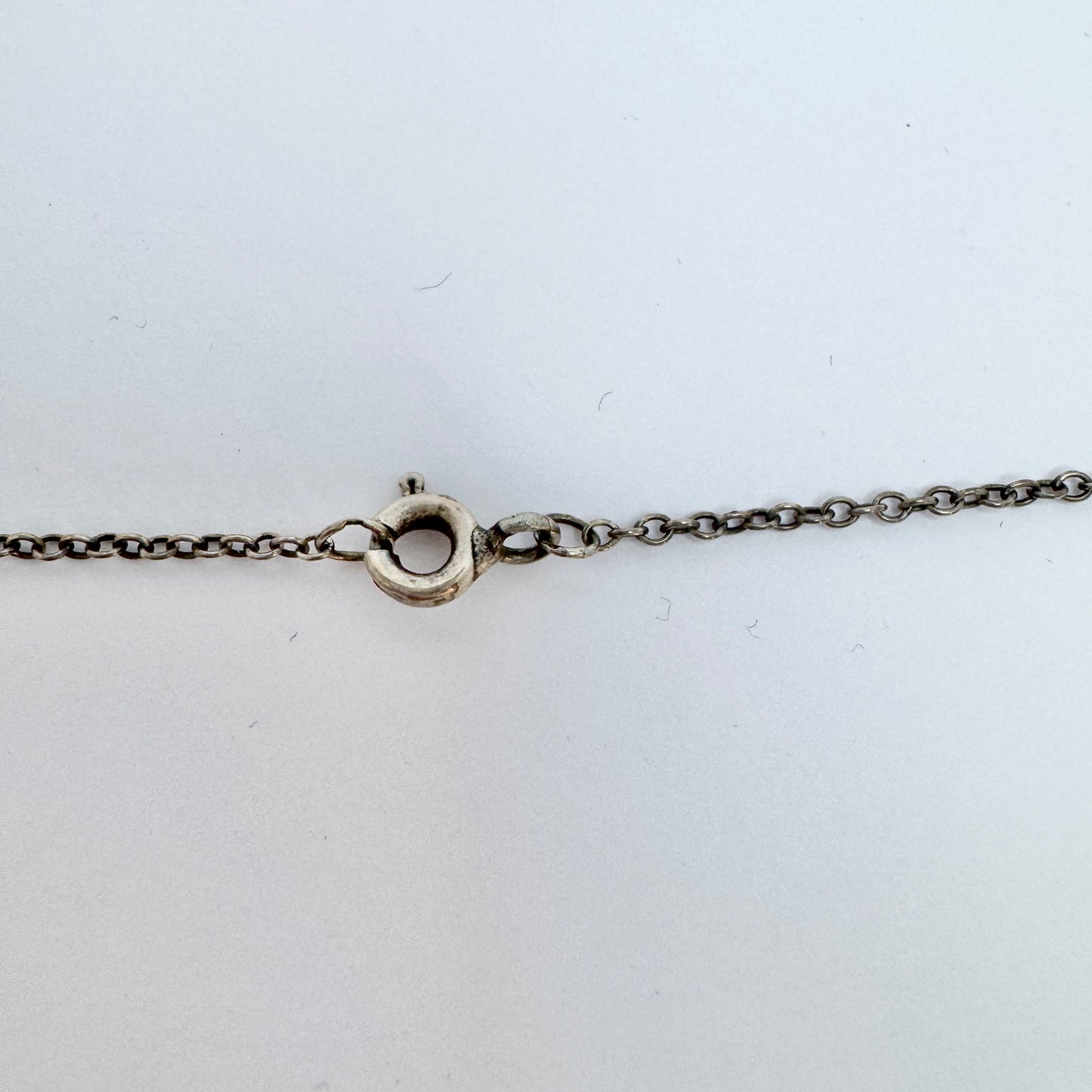 Antique c 1900. Solid Silver French Jet Paste Marcasite Pendant Necklace.