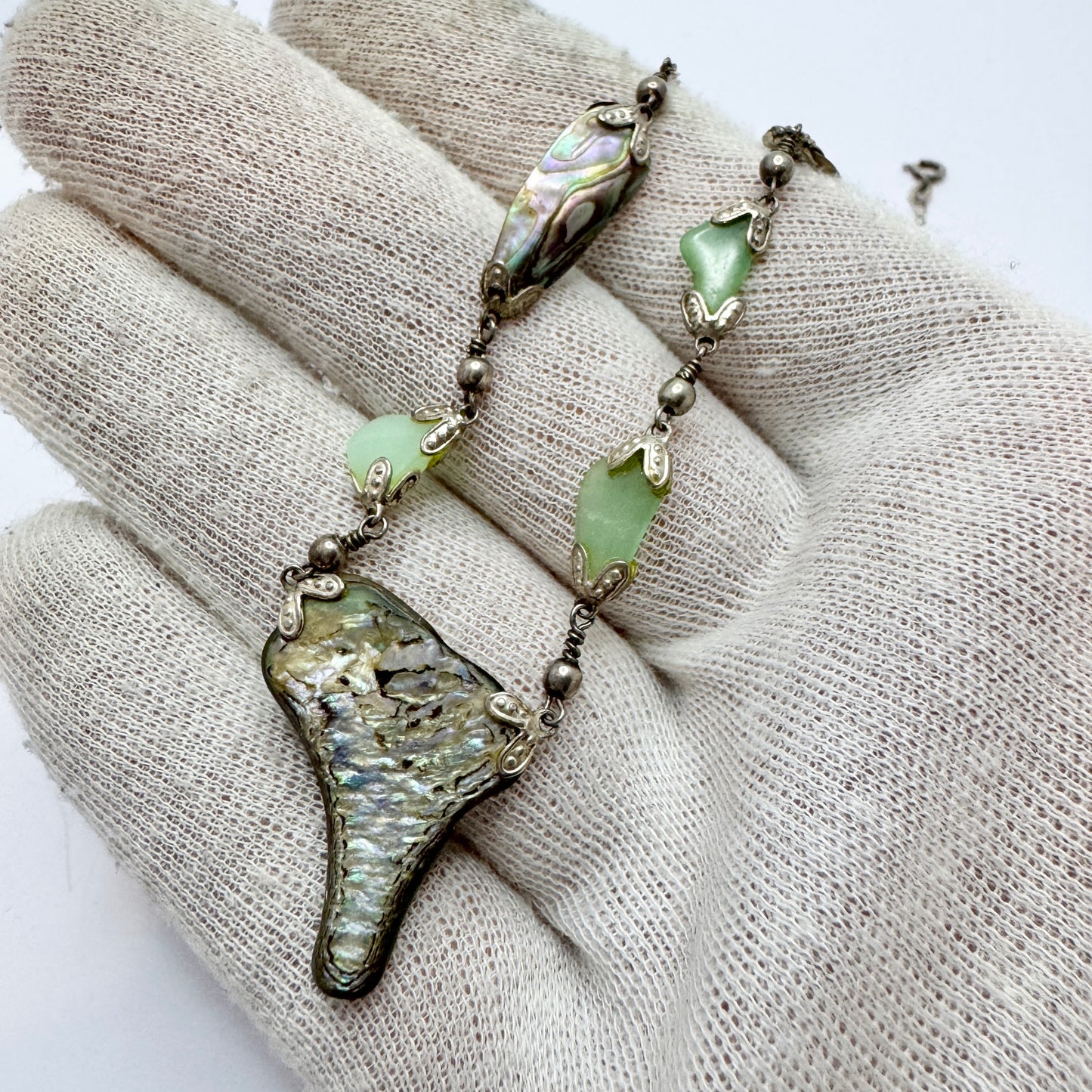 Arezzo, Italy. Vintage Sterling Silver Abalone Agate Necklace.