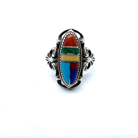 Vintage Sterling Silver Stone Inlay Ring.