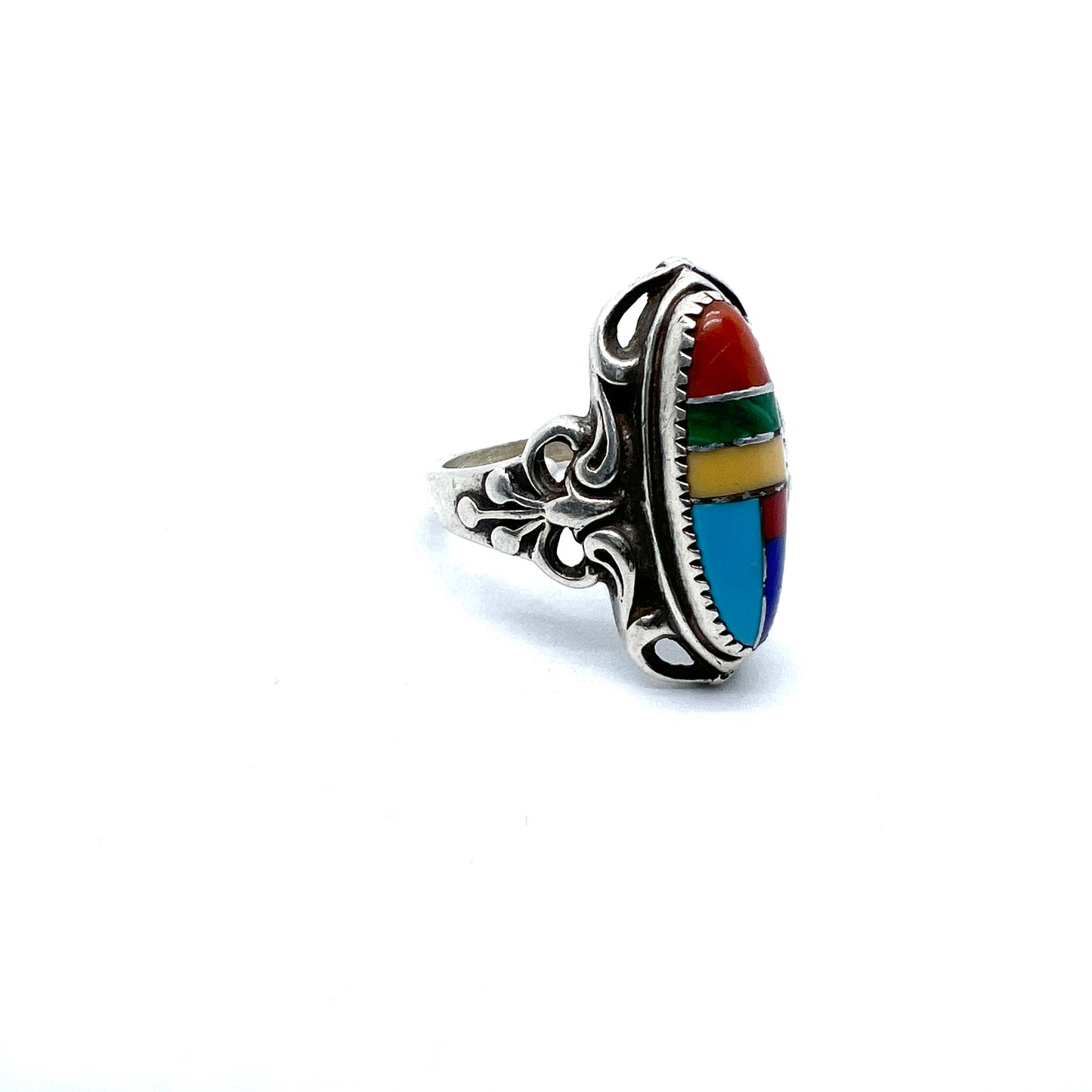 Vintage Sterling Silver Stone Inlay Ring.