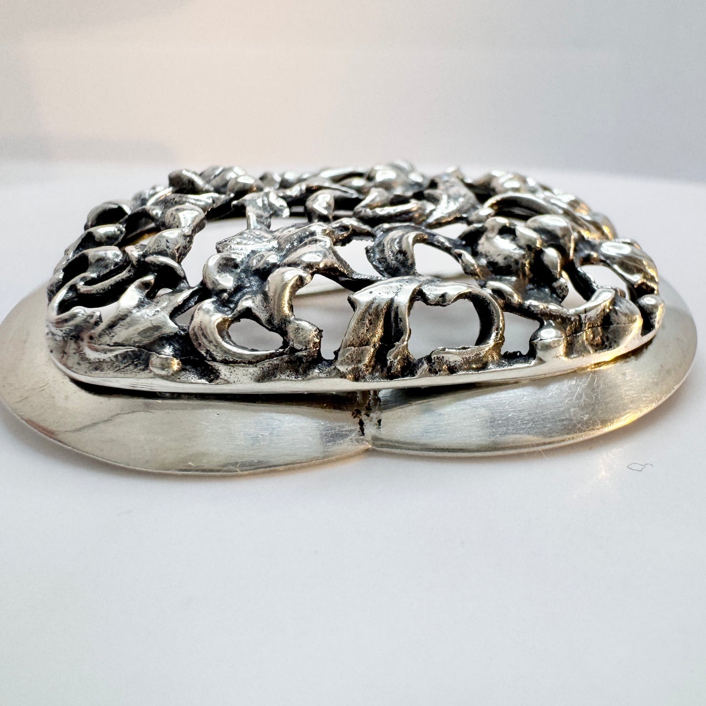 Kaplan, Stockholm Sweden 1967. Vintage Solid Silver Floral Brooch.