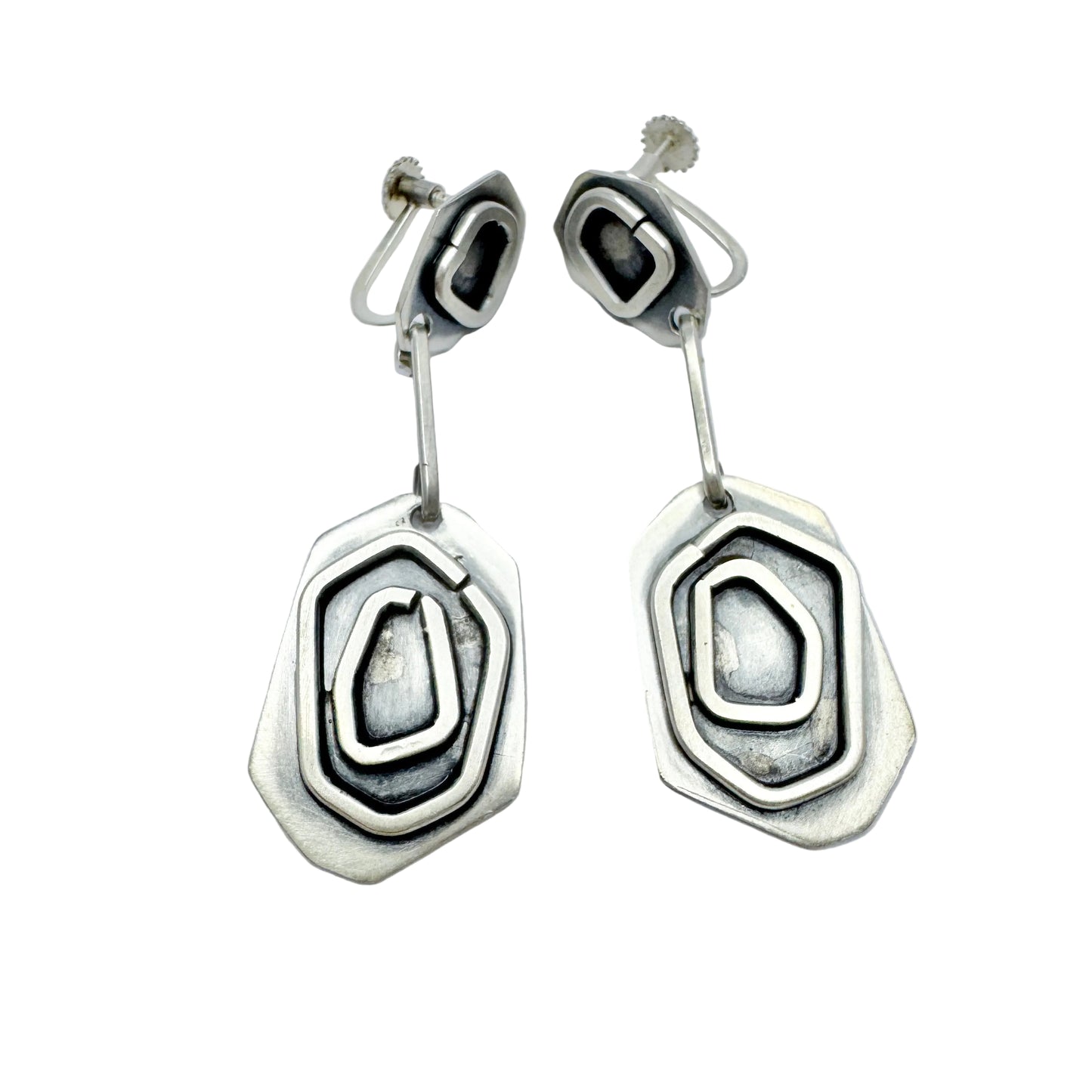 JE Skerfe, Sweden 1953. Vintage Mid-Century Modern Solid Silver Large Dangle Earrings.
