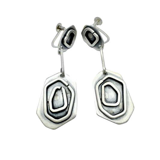 JE Skerfe, Sweden 1953. Vintage Mid-Century Modern Solid Silver Large Dangle Earrings.