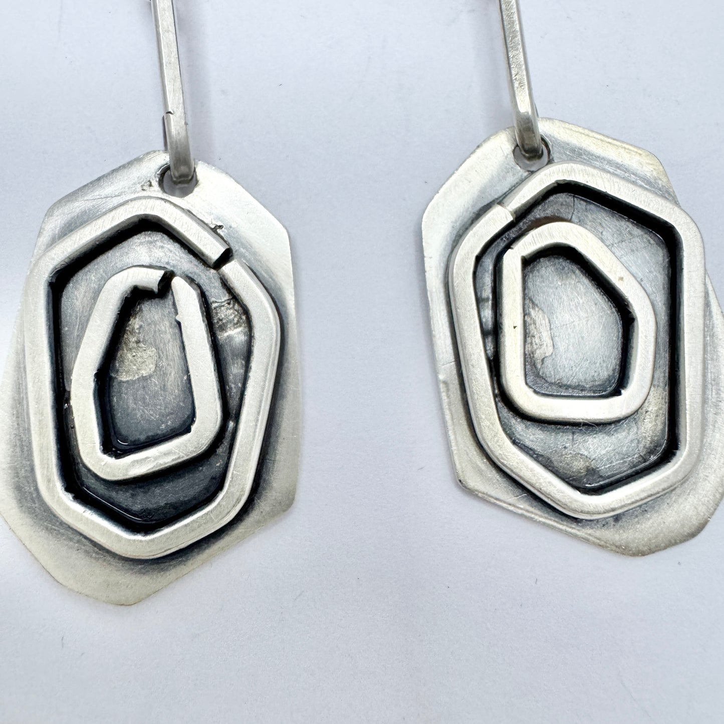 JE Skerfe, Sweden 1953. Vintage Mid-Century Modern Solid Silver Large Dangle Earrings.