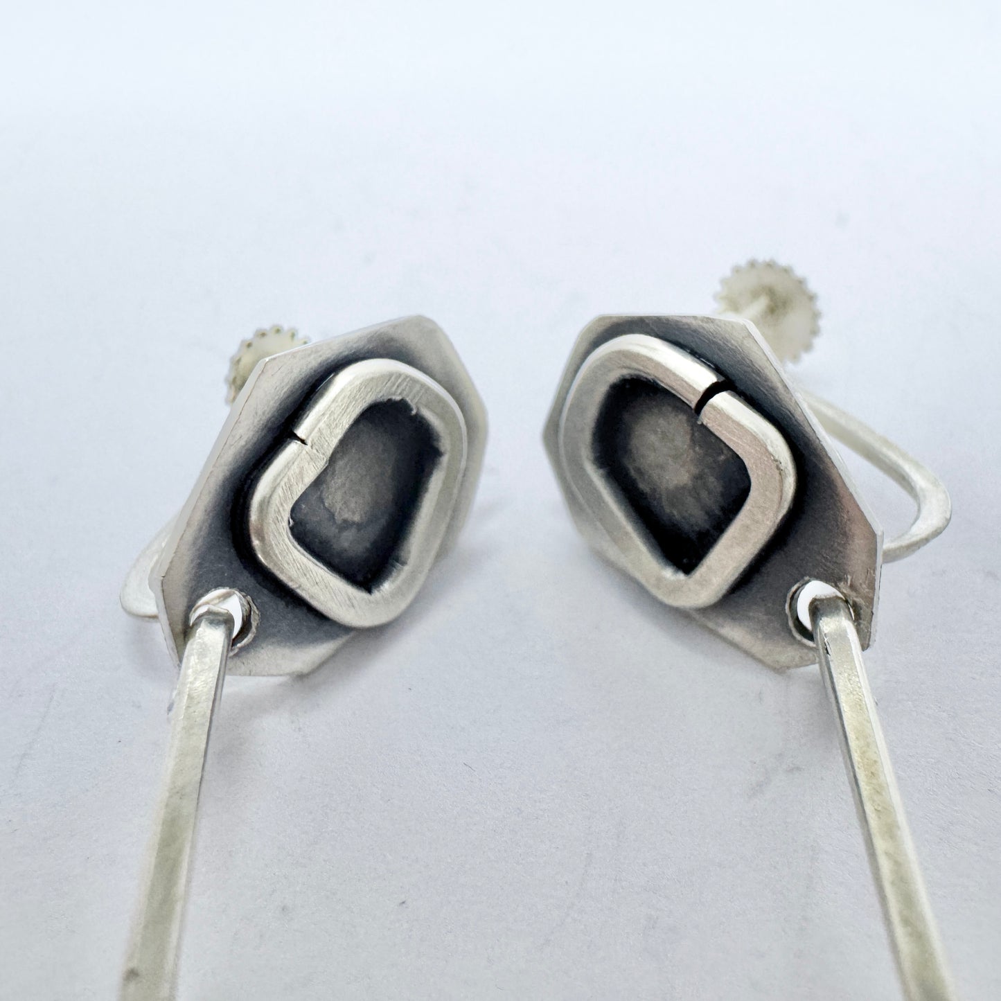 JE Skerfe, Sweden 1953. Vintage Mid-Century Modern Solid Silver Large Dangle Earrings.