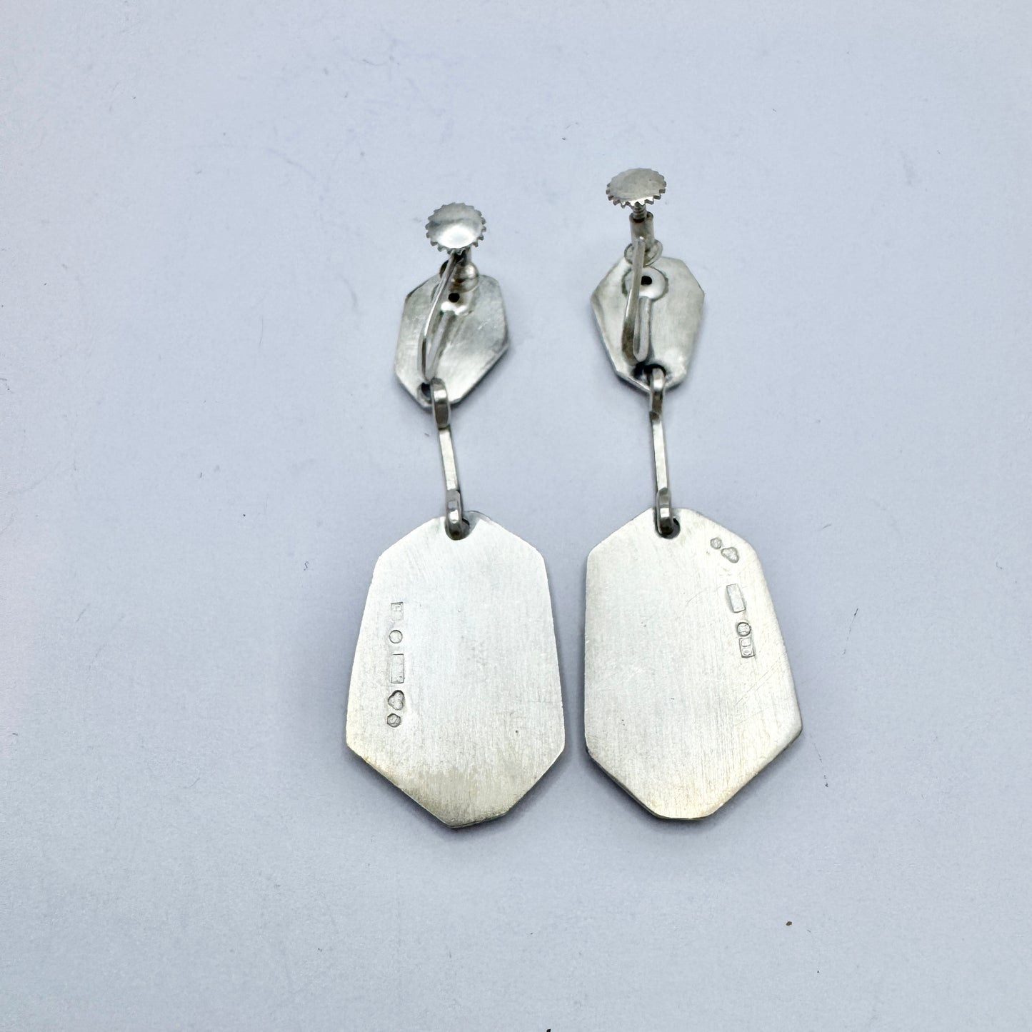 JE Skerfe, Sweden 1953. Vintage Mid-Century Modern Solid Silver Large Dangle Earrings.