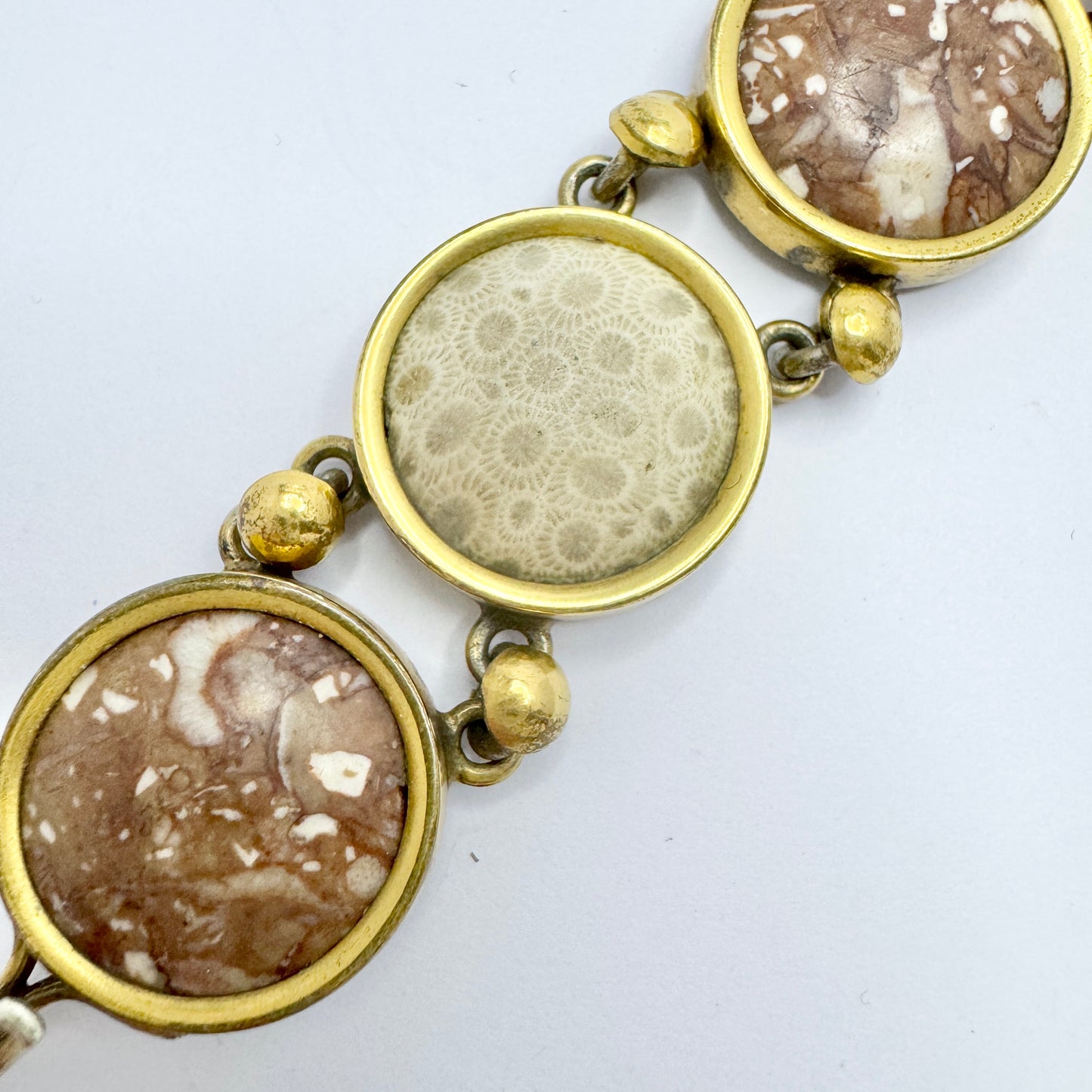 Sweden. Antique Victorian Gilt Metal Limestone Coral Bracelet