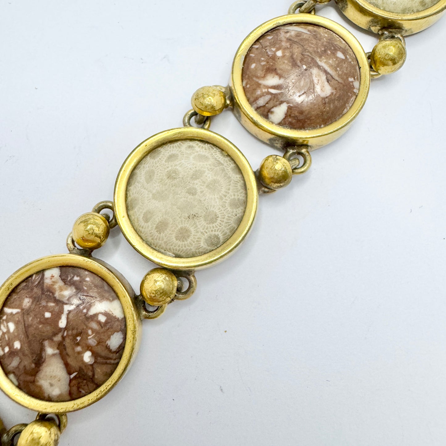 Sweden. Antique Victorian Gilt Metal Limestone Coral Bracelet