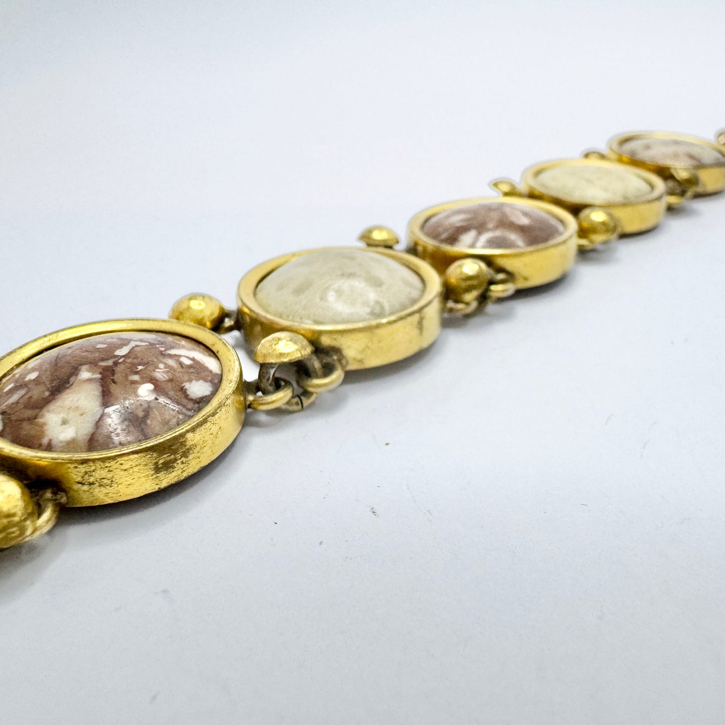 Sweden. Antique Victorian Gilt Metal Limestone Coral Bracelet