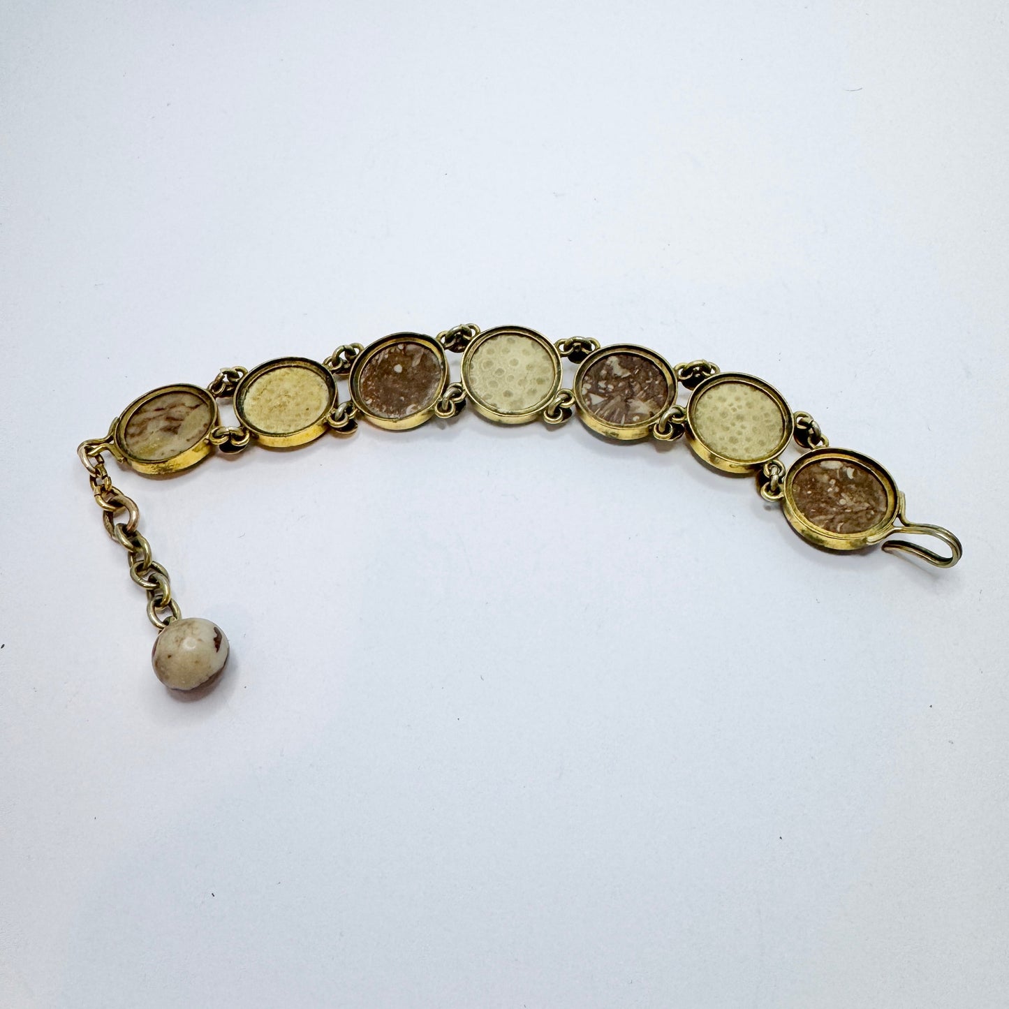 Sweden. Antique Victorian Gilt Metal Limestone Coral Bracelet