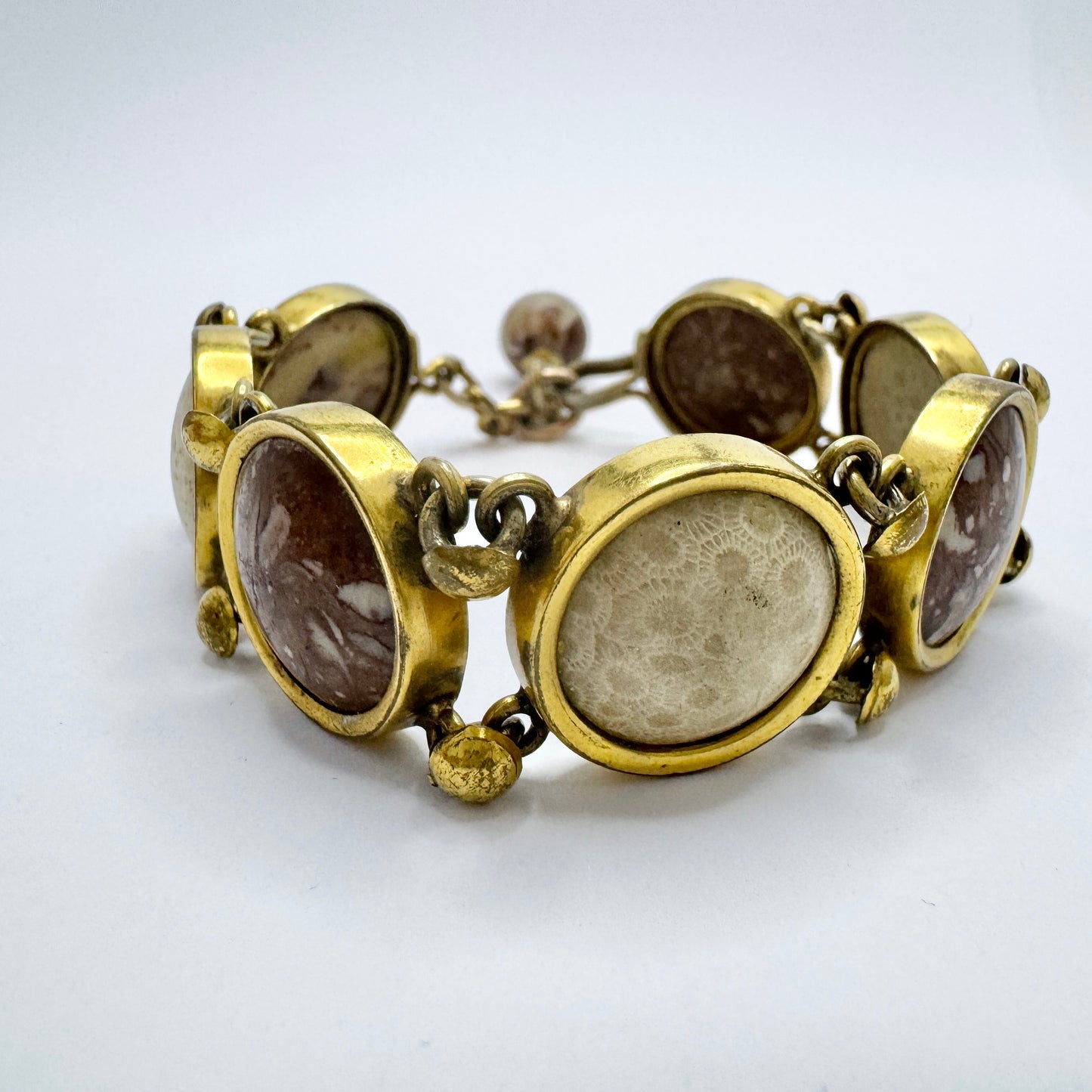 Sweden. Antique Victorian Gilt Metal Limestone Coral Bracelet