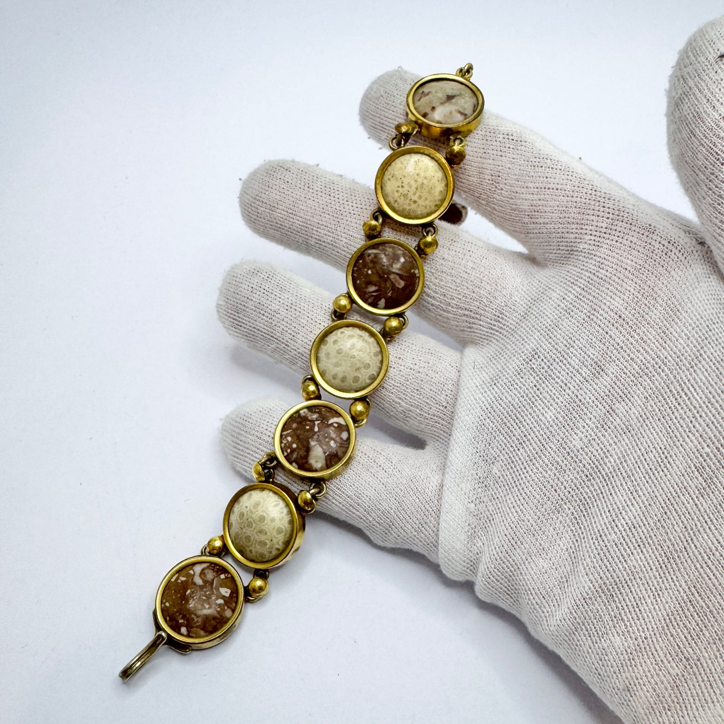 Sweden. Antique Victorian Gilt Metal Limestone Coral Bracelet