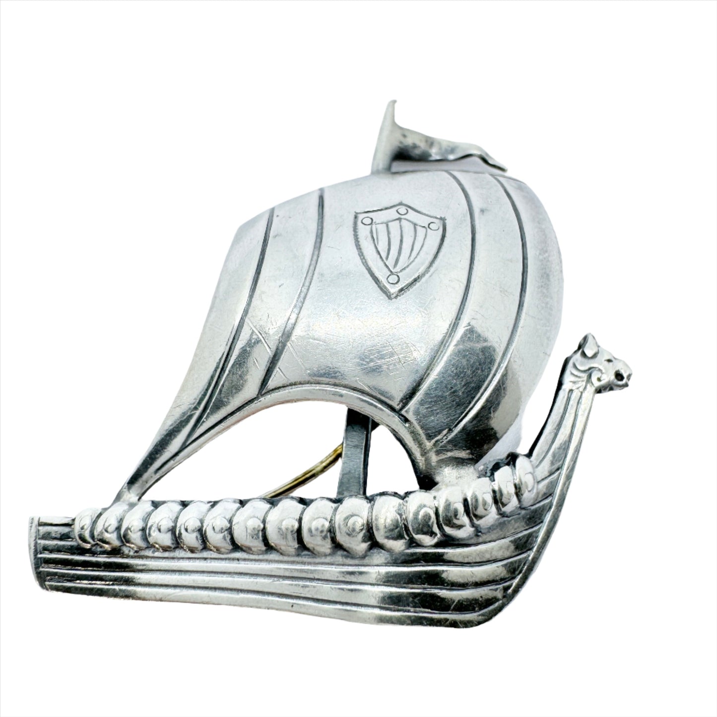 Norway / Denmark c 1950s. Vintage Sterling Silver Viking Ship Brooch.