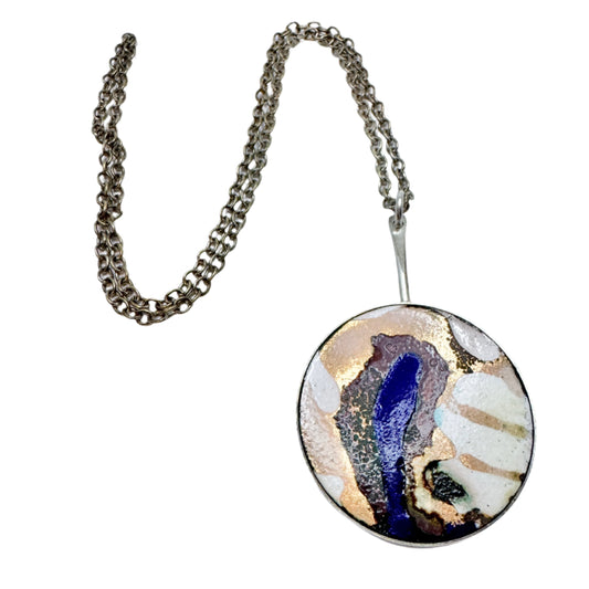 Børge Nielsen, Denmark c 1960s Large Vintage Enamel Silver Plate Pendant Necklace.